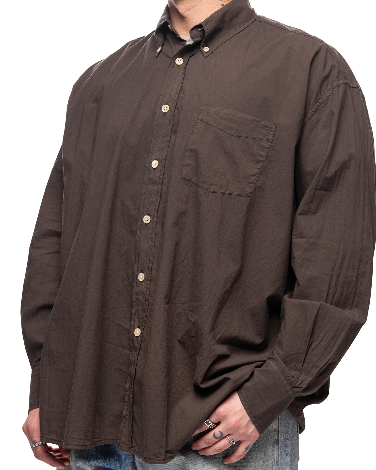 Borrowed BD Shirt Faded Brown Cotton Voile - 4