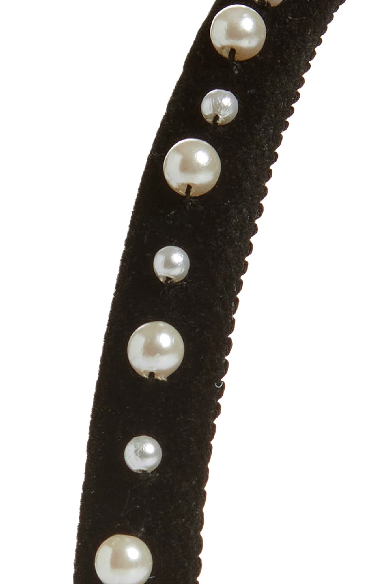 Jennifer Behr Lulu Crystal Faux Pearl Velvet Headband in Black at Nordstrom - 2
