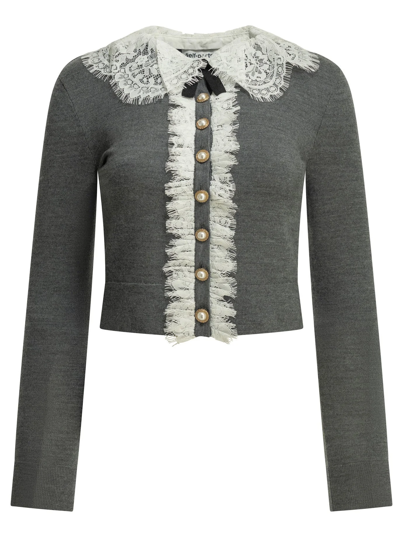 Self-portrait Sweater with Lace Collar Grey - 1
