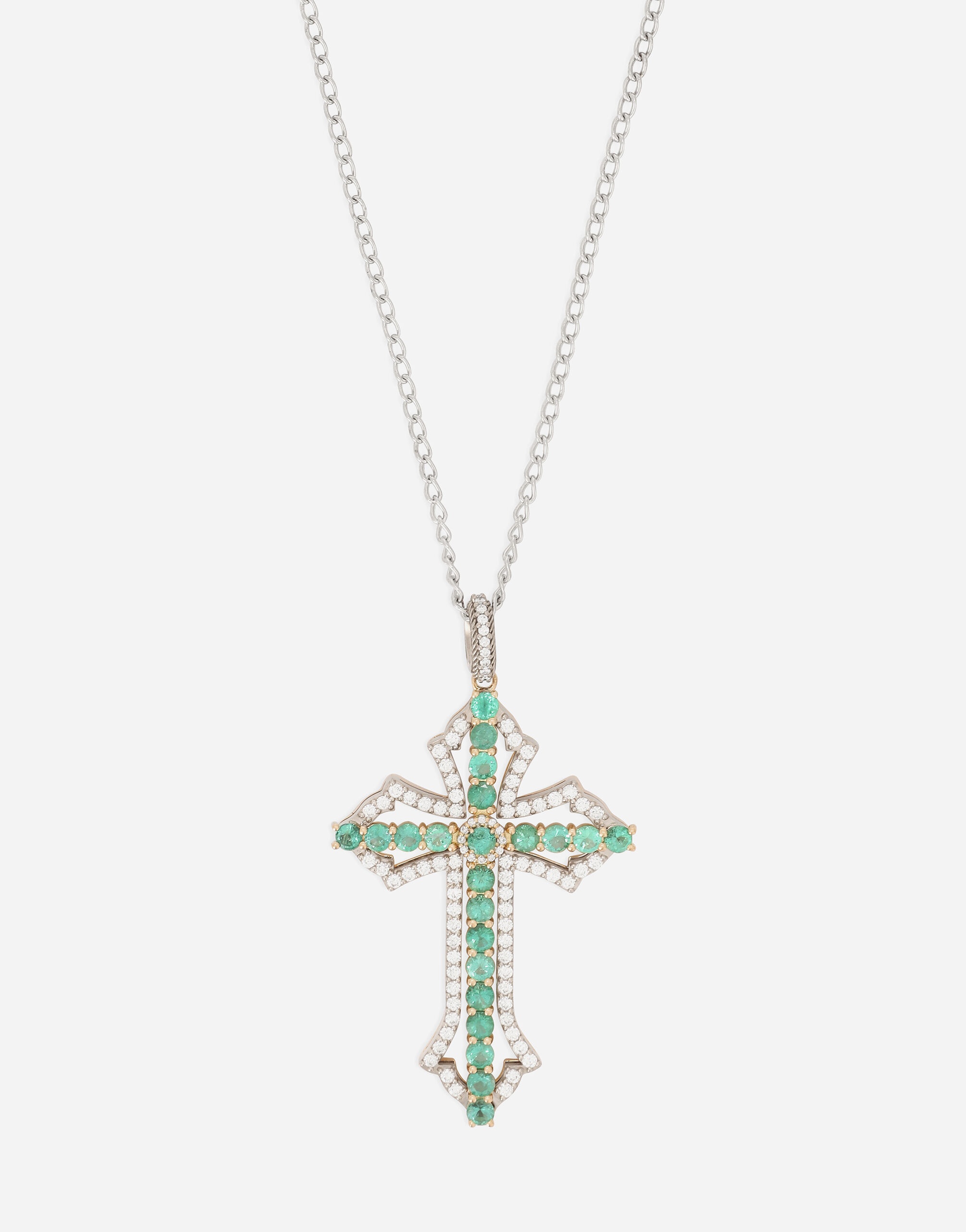 Tradition pendant in yellow and white gold 18kt with emeralds and diamonds - 2