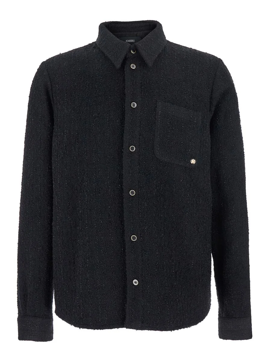 Amiri Black Shirt With Classic Collar And Logo Plaque On The Front In Fabric Man - 1