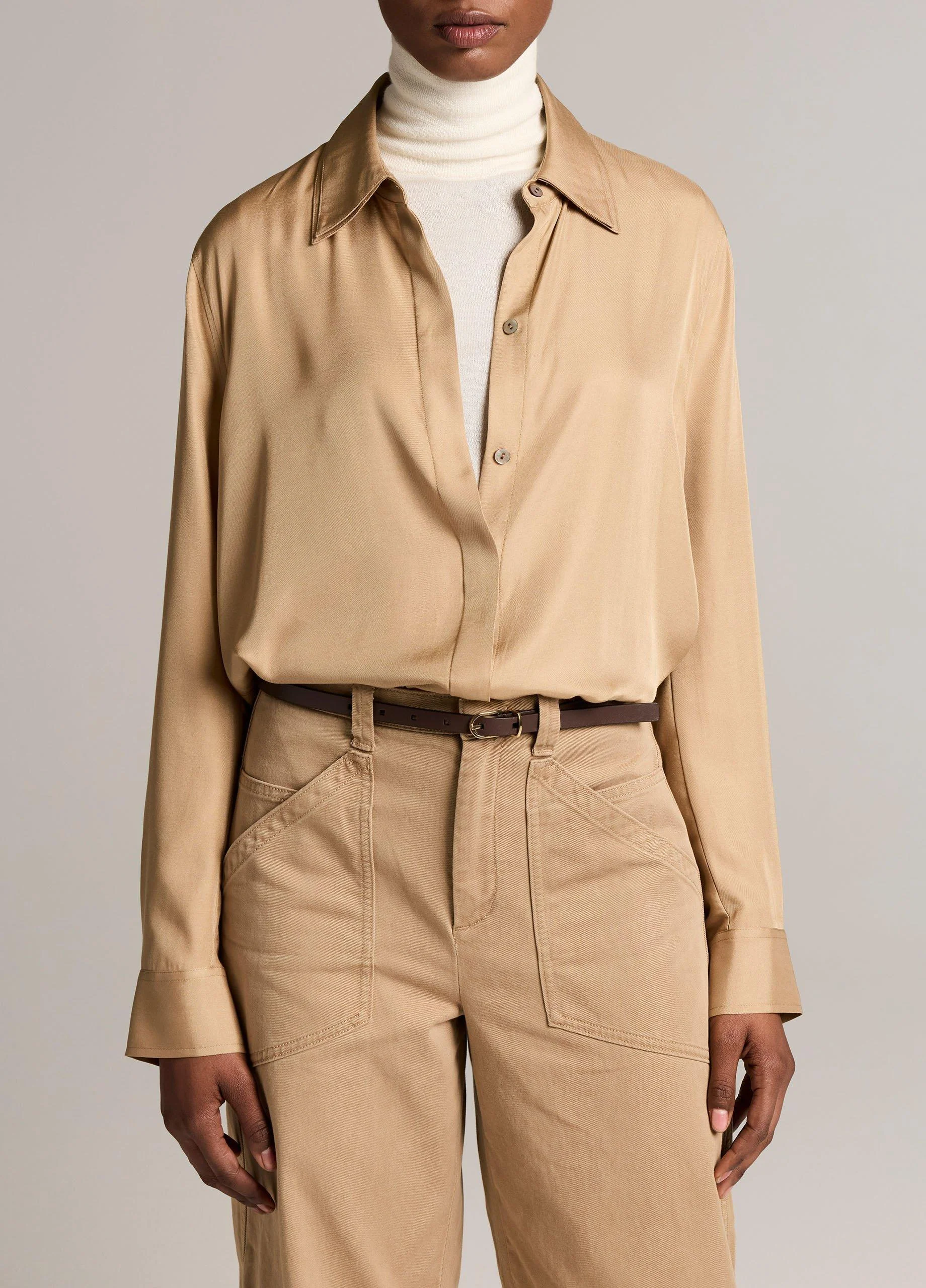 Double-Detail Silk-Blend Button-Front Shirt - 1