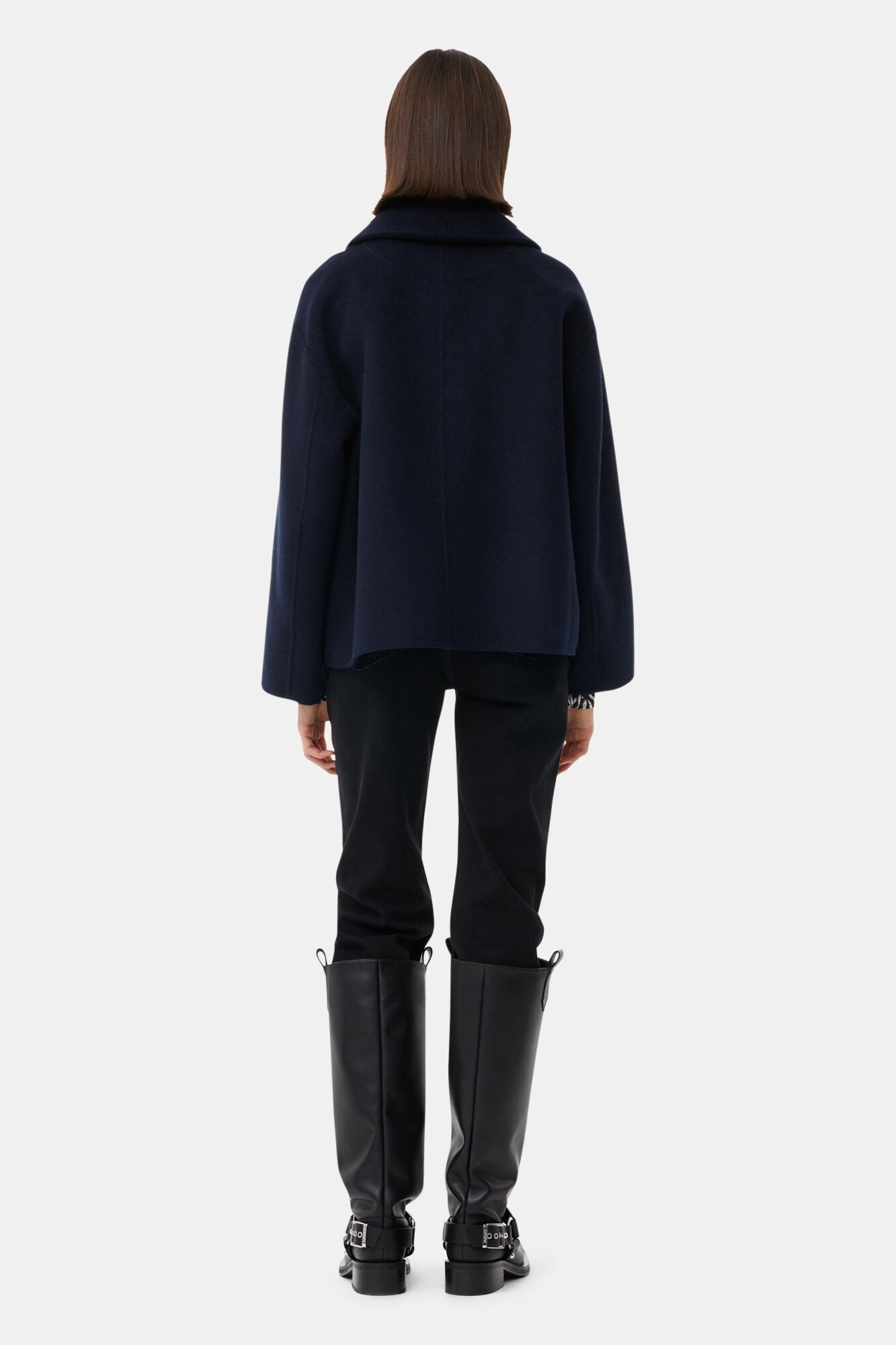 BLUE WOOL WIDE COLLAR JACKET - 4