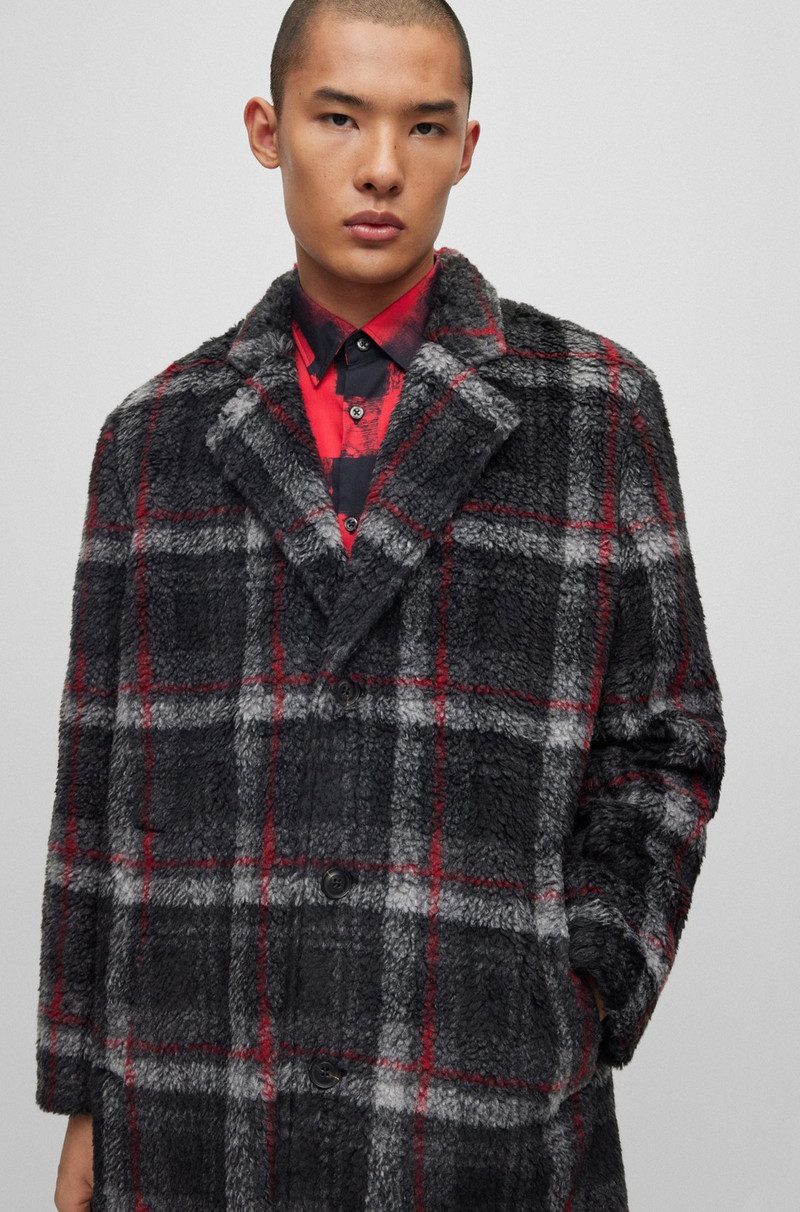 REGULAR-FIT COAT IN CHECKED TEDDY FABRIC 7
