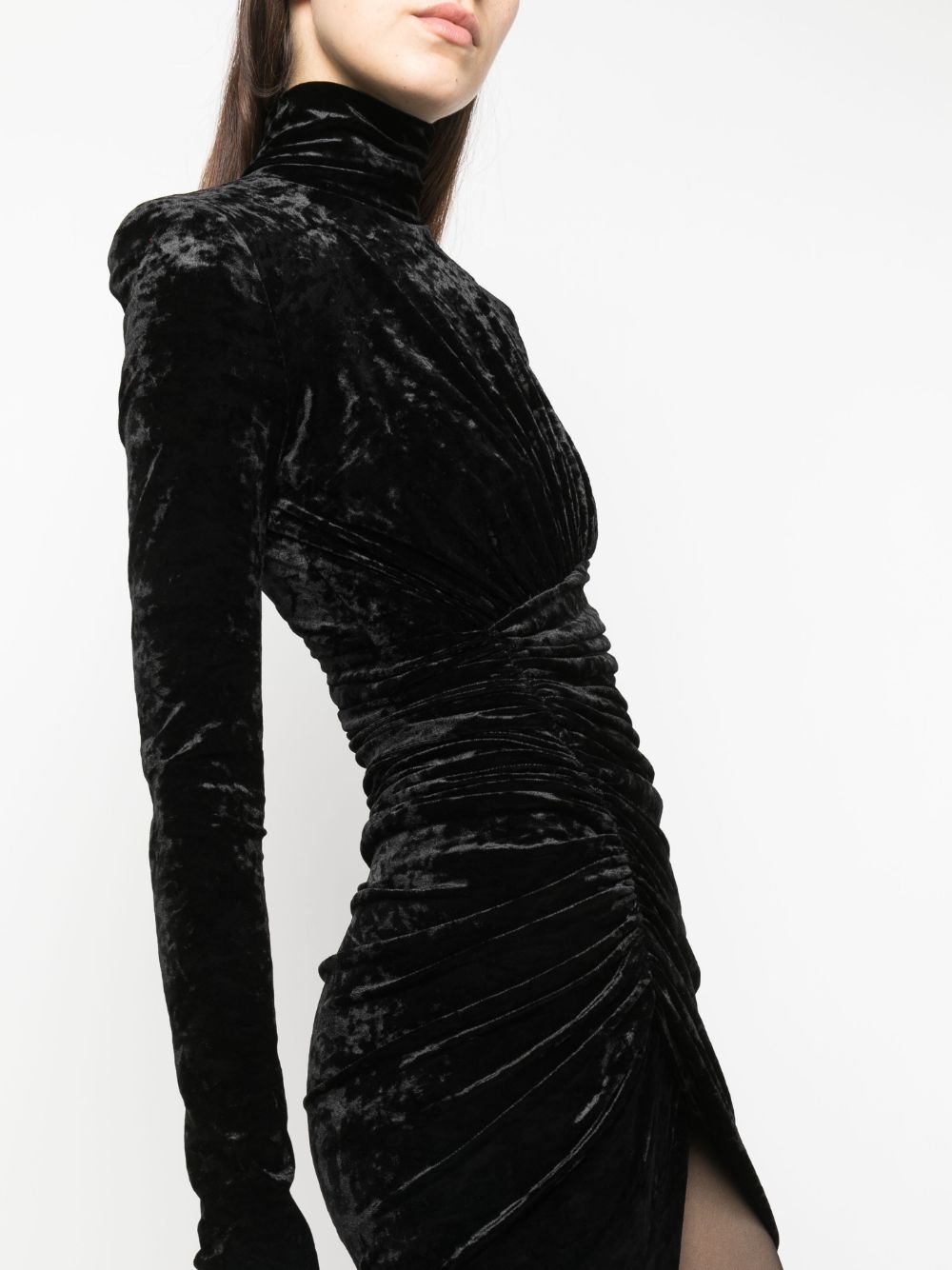 long-sleeve asymmetric velvet dress - 5