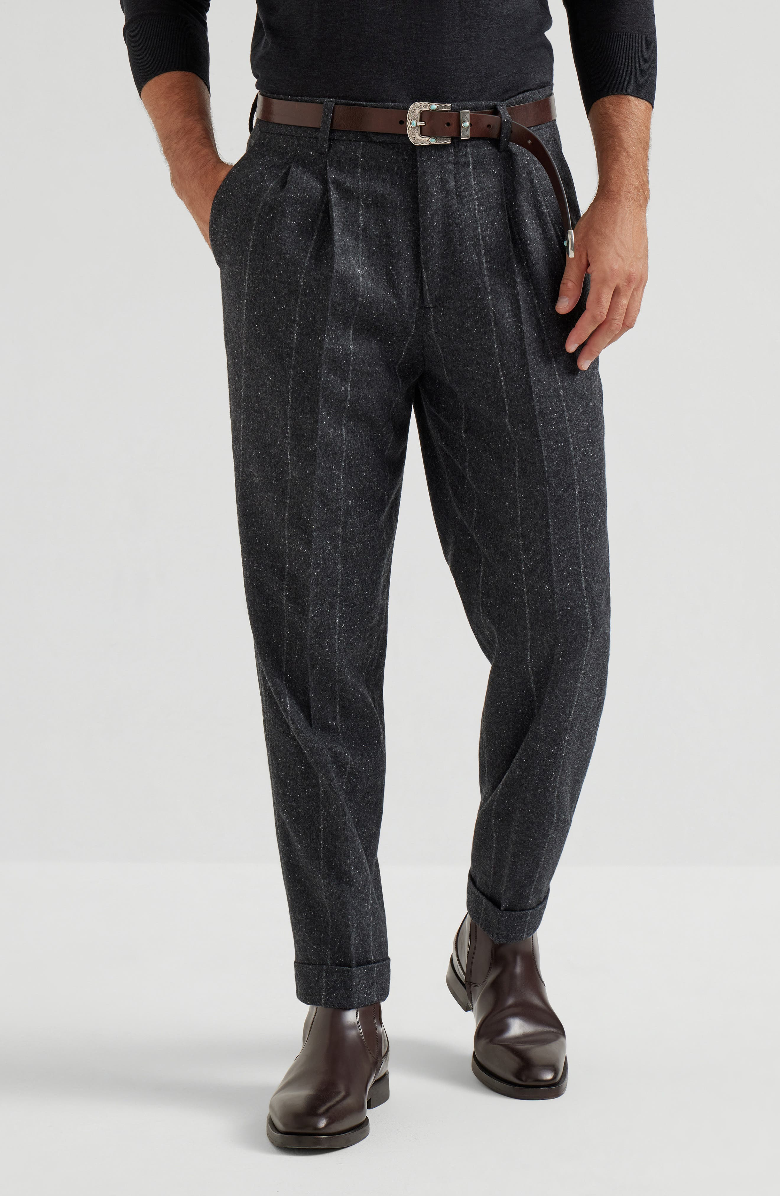 Brunello Cucinelli Leisure fit trousers with double pleats in Anthracite at Nordstrom - 2