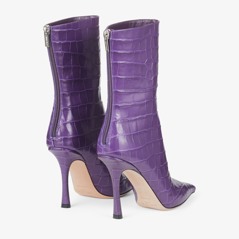 Agathe Ankle Boot 100 Cassis Croc-Embossed Leather Ankle Boots 7