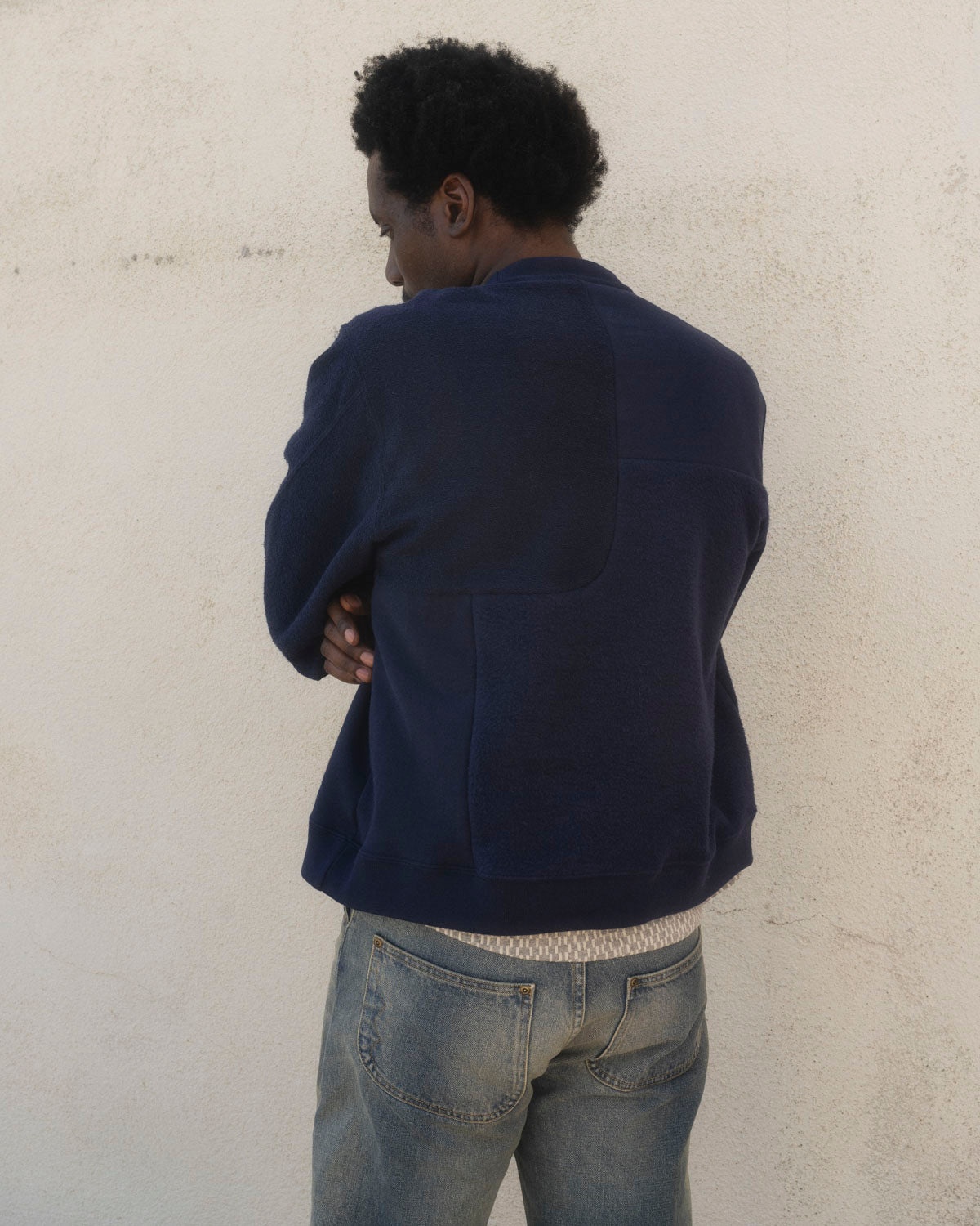 Paneled Long Sleeve Crewneck - Navy - 6