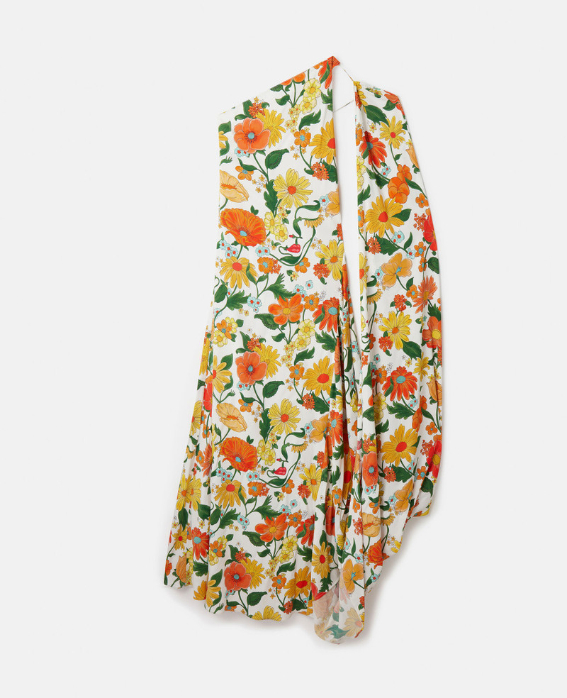 Lady Garden Print One-Shoulder Cape Gown - 1