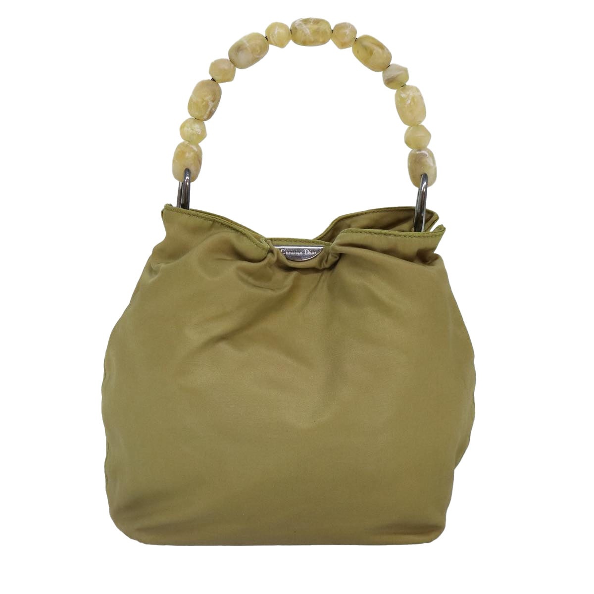 DIOR Maris Pearl Hand Bag Nylon Beige Silver - 2