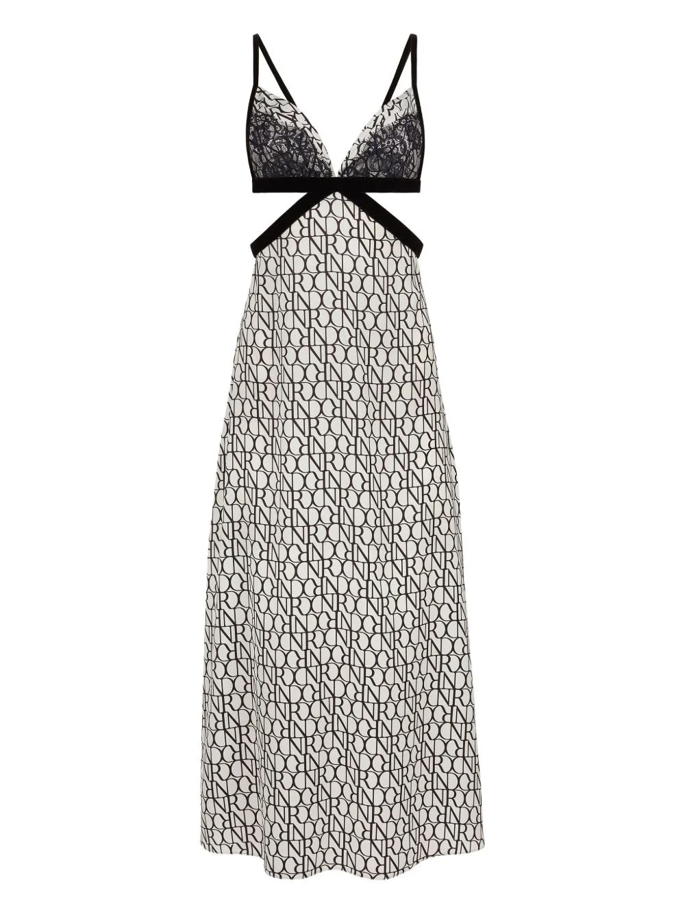 lace-insert midi dress - 1