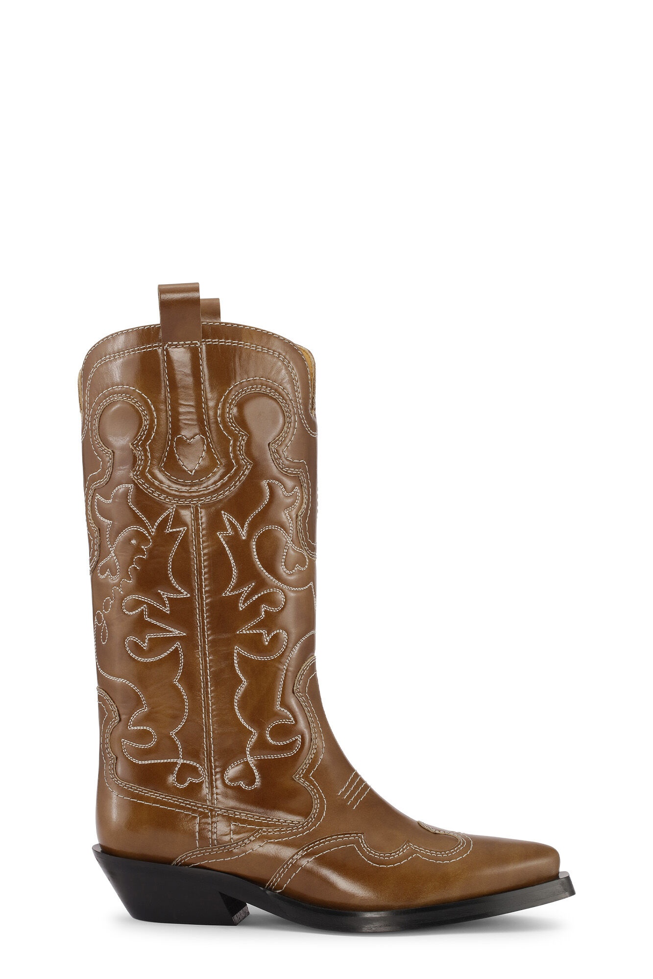 BROWN MID SHAFT EMBROIDERED WESTERN BOOTS - 1