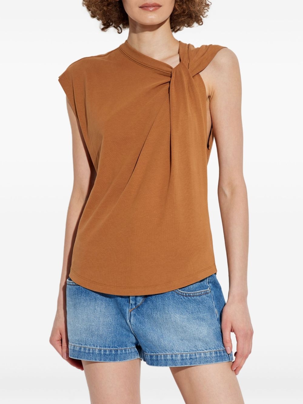 twisted-neckline cotton top - 3