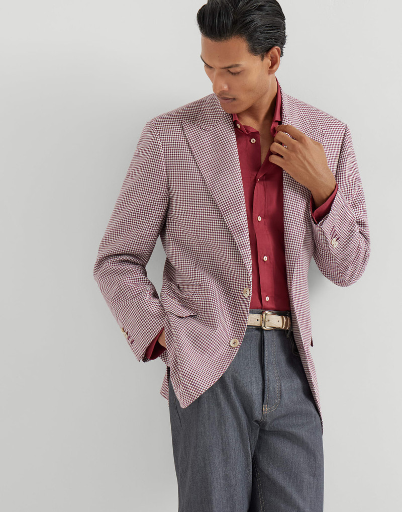 Virgin wool, silk and linen houndstooth Tailor blazer with peak lapels 5