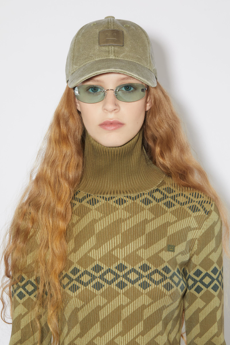 Acne Studios Leather Face patch cap - Khaki beige outlook