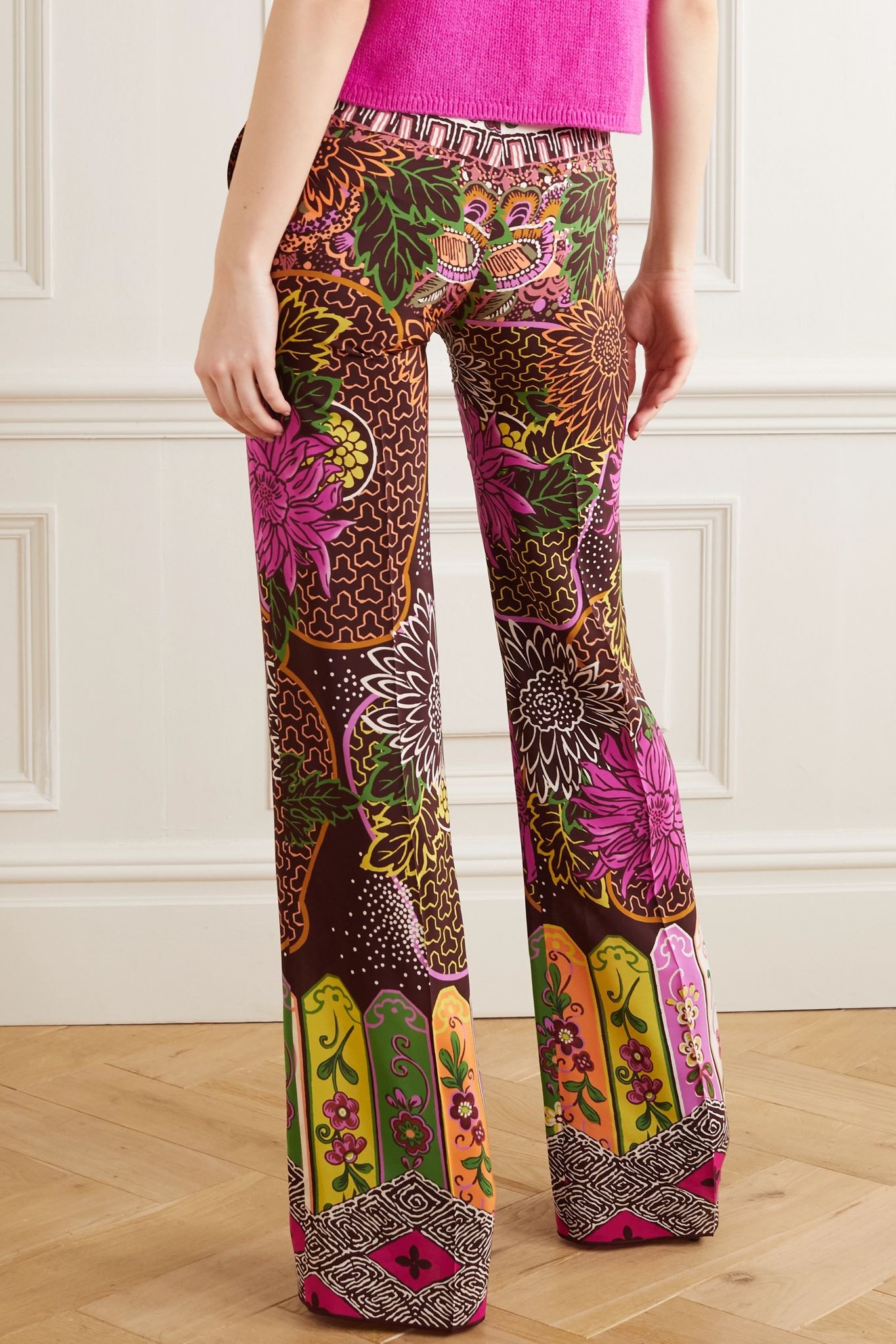 Printed silk crepe de chine straight-leg pants - 4