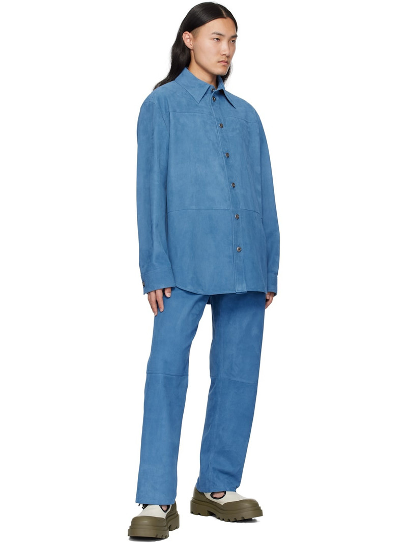 Bottega Veneta Blue Embossed Corduroy Suede Shirt outlook