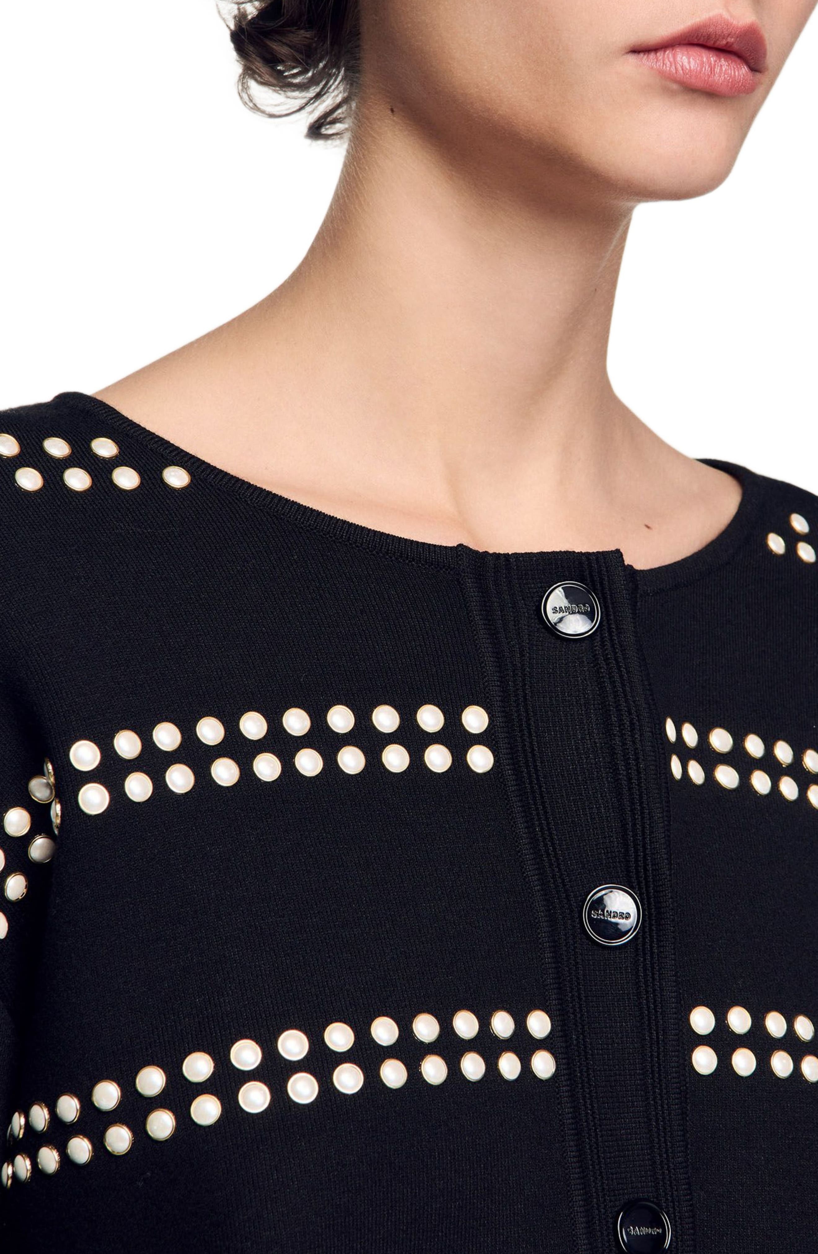 SANDRO Studded cardigan in Black at Nordstrom - 4
