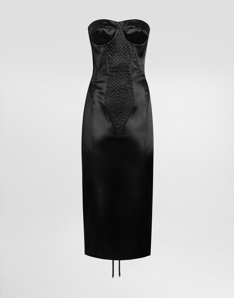 Strapless satin dress with corset details 1