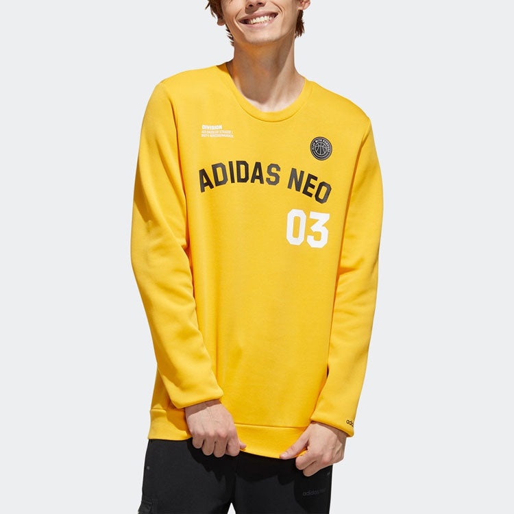 adidas neo M Cs Vrsty Sw Logo Printing Knit Sports Round Neck Pullover Yellow GJ8949 - 4