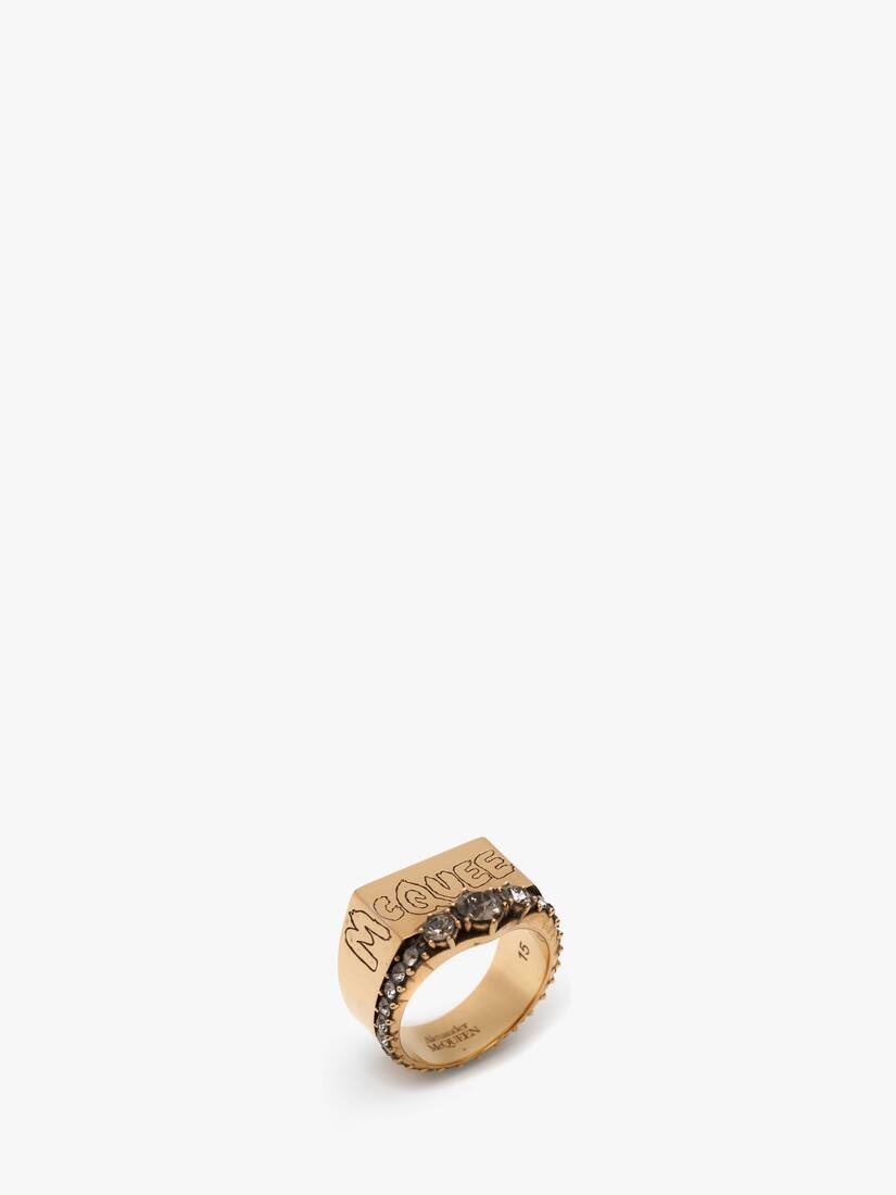 Mcqueen Graffiti Pave Ring in Antique Gold - 2