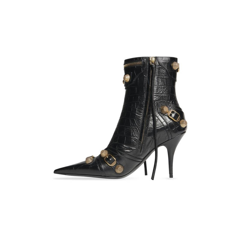 BALENCIAGA Women's Cagole 90mm Bootie Crocodile Embossed in Black outlook
