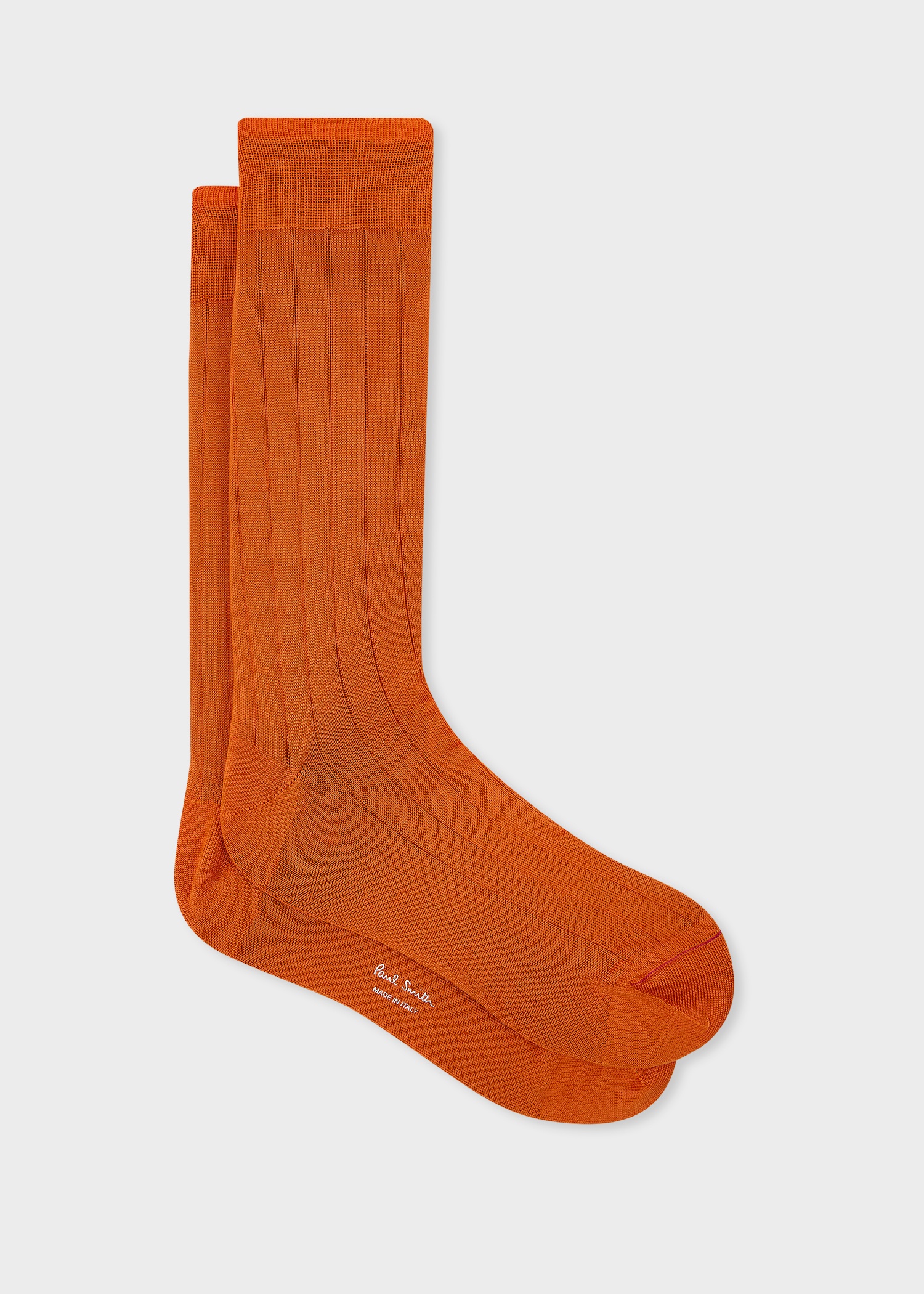 Burnt Orange Mercerised Cotton-Blend Ribbed Socks - 1