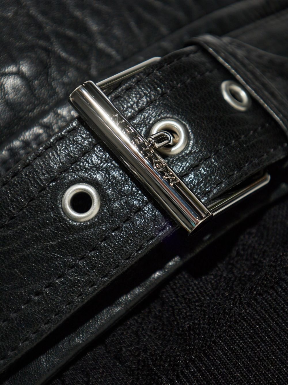 textured leather biker jacket - 5