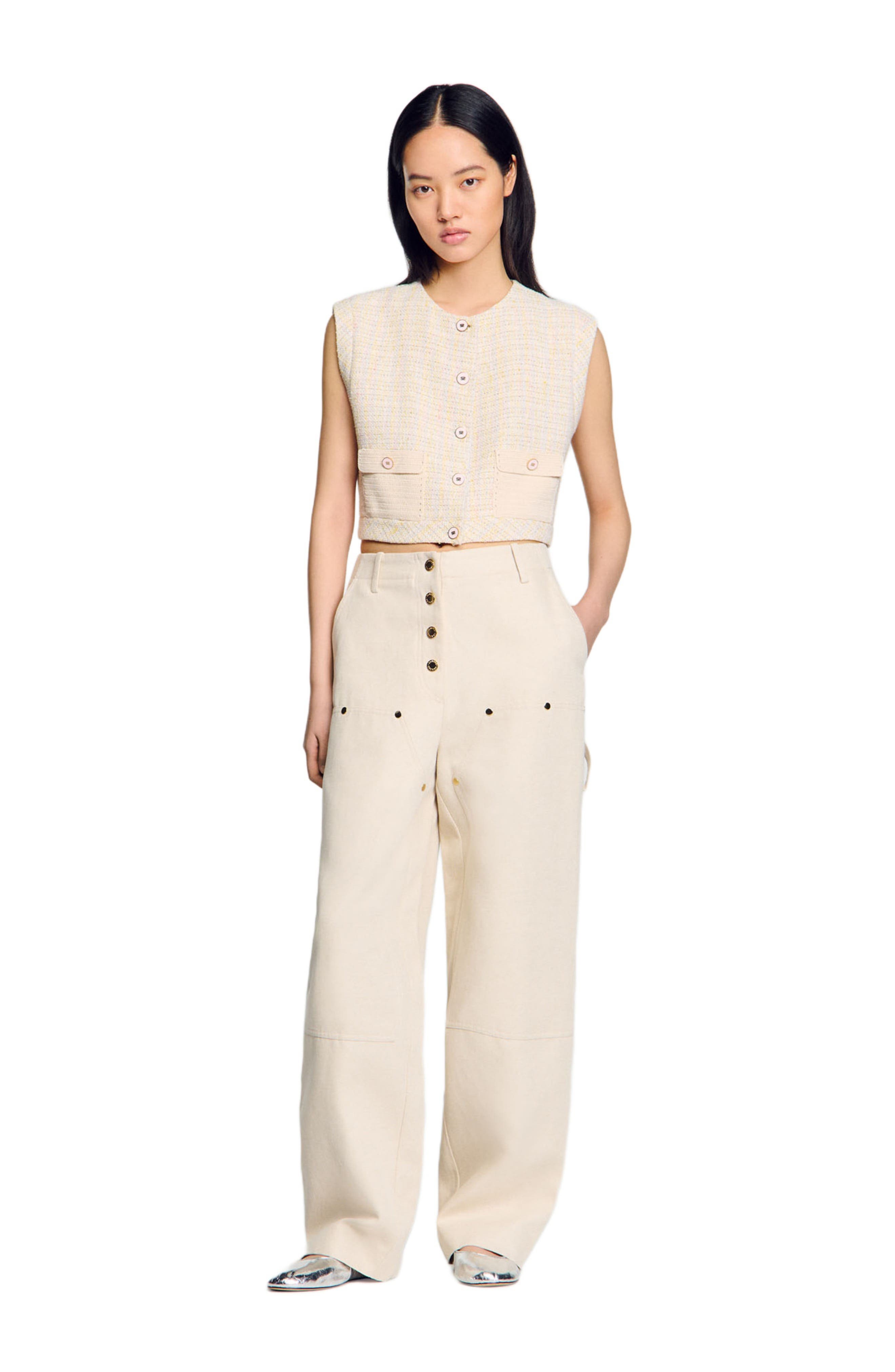 SANDRO Decorative tweed jacket in Yellow /Ecru at Nordstrom - 6
