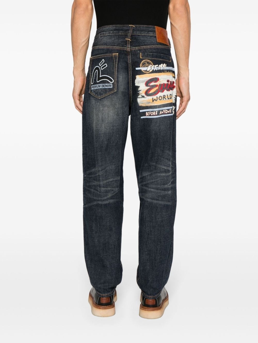 Mid Rise Tie Waist Detail Straight Leg Jeans In Blue Denim
