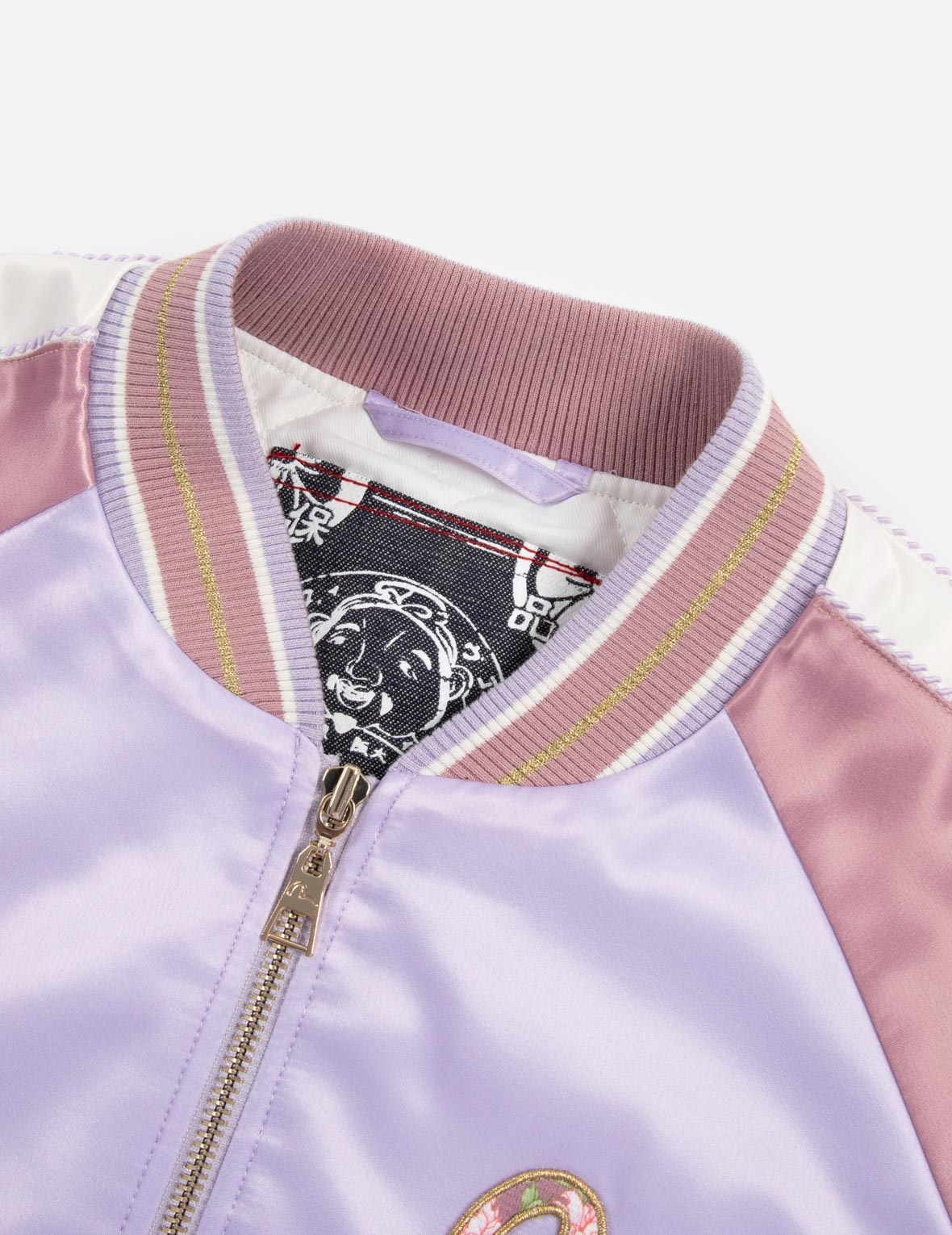 Goldfish and Floral Flow Embroidery Color-blocking Loose Fit Souvenir Jacket - 11