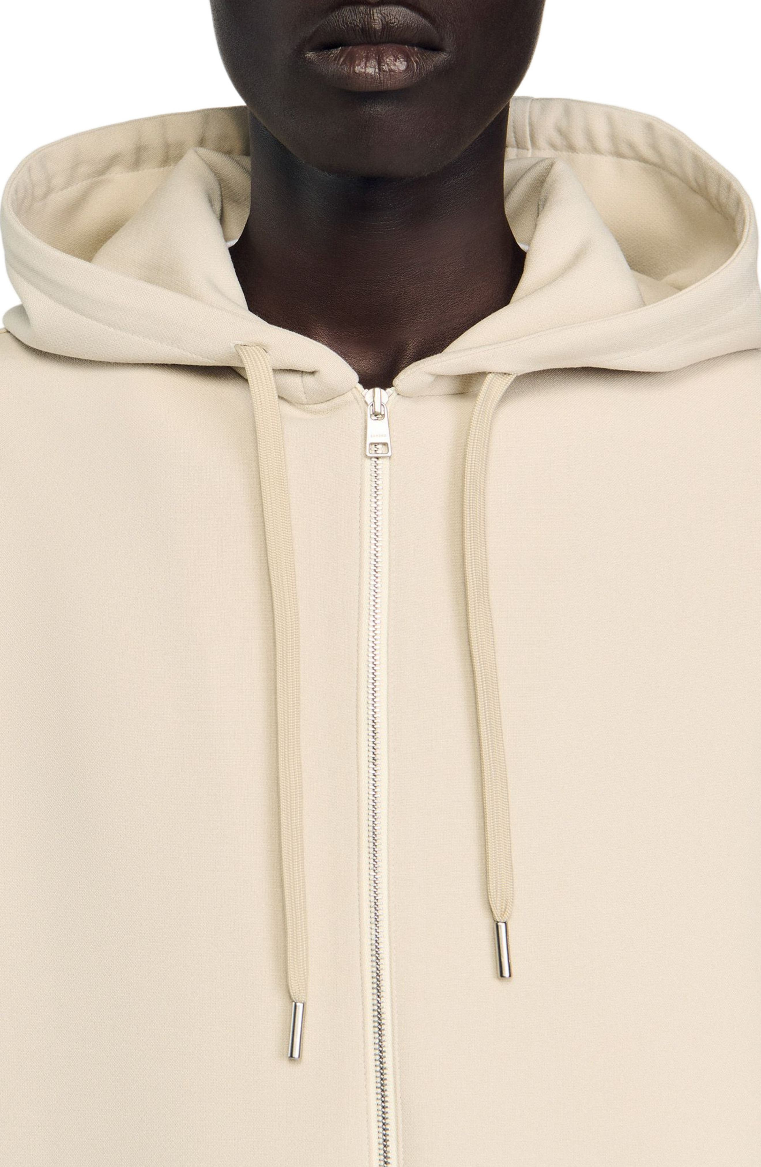 SANDRO Hooded shirt jacket in Putty at Nordstrom - 4