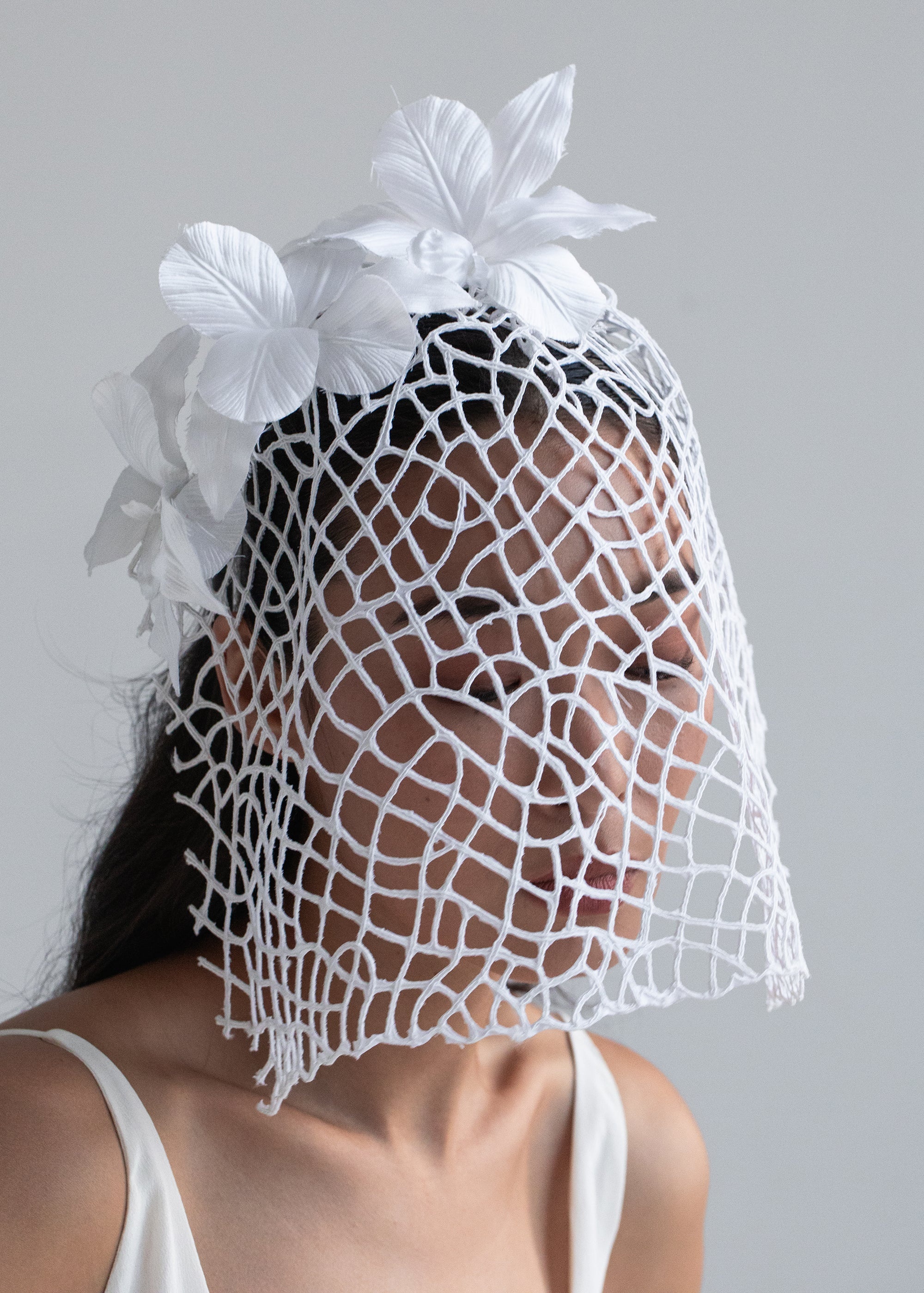 Double Satin Orchid Cage Veil - 2