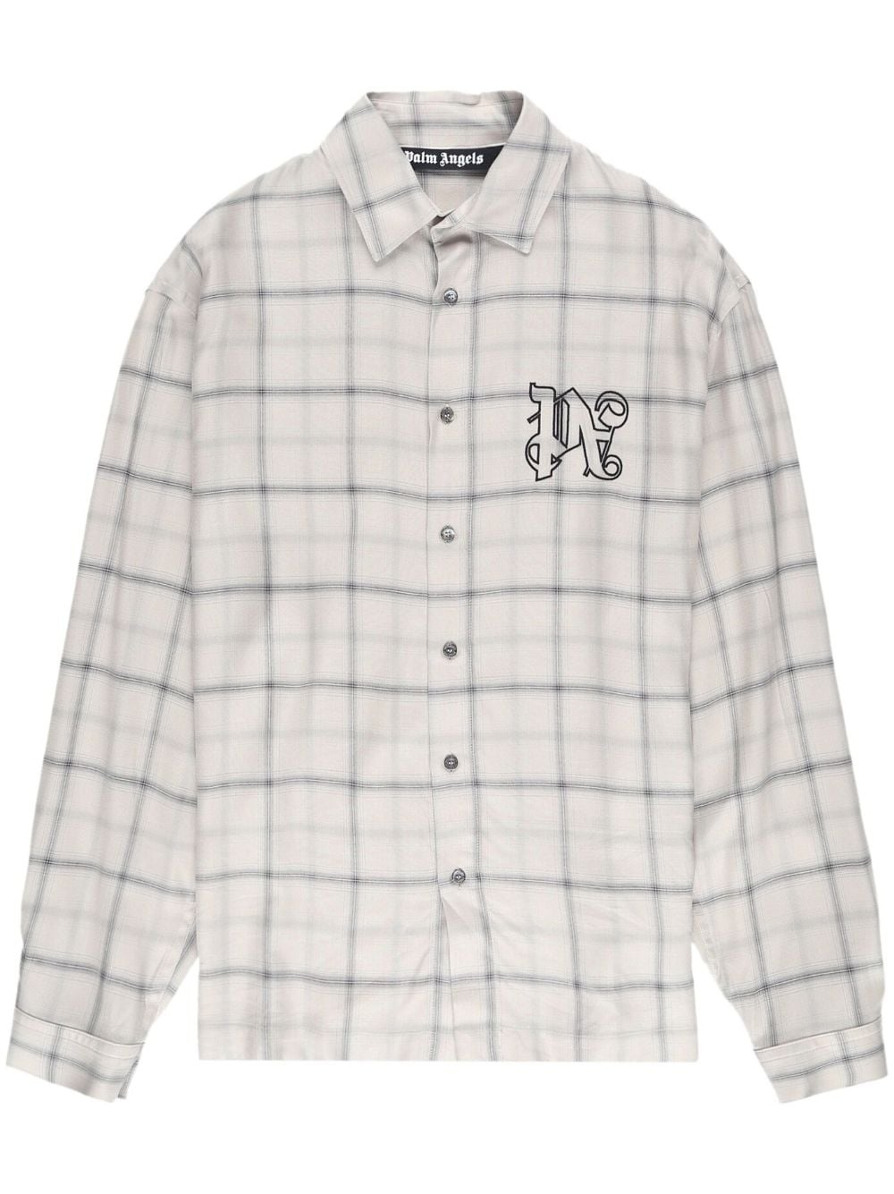 logo-embroidered plaid cotton shirt - 1