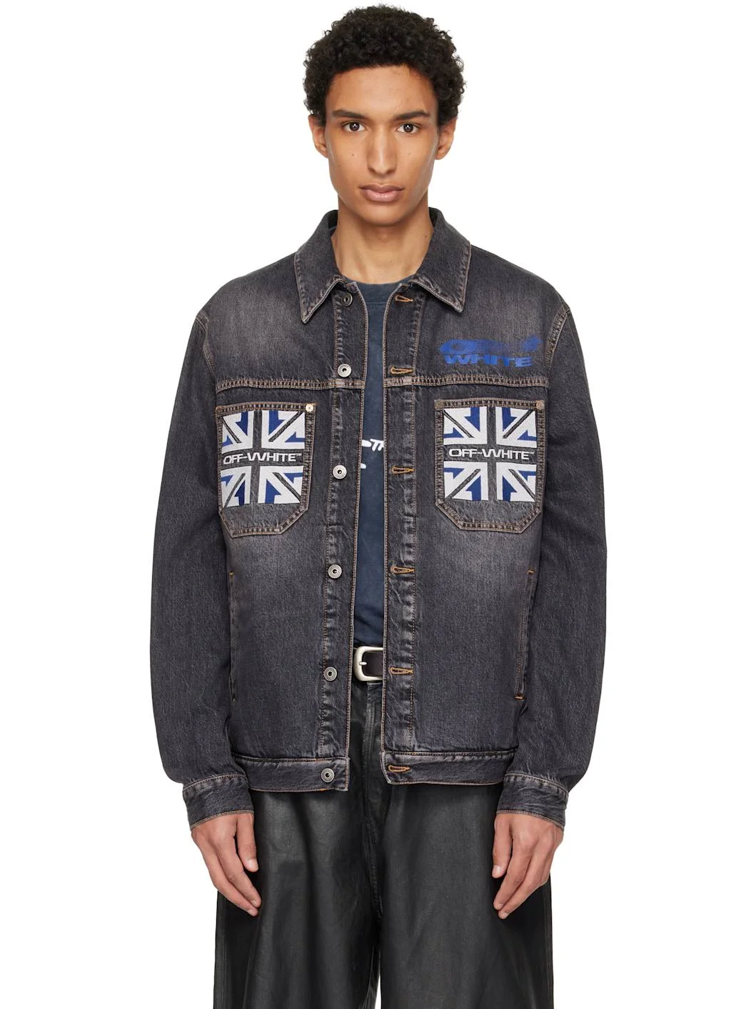 Black Royal Flag Skate Denim Jacket - 1