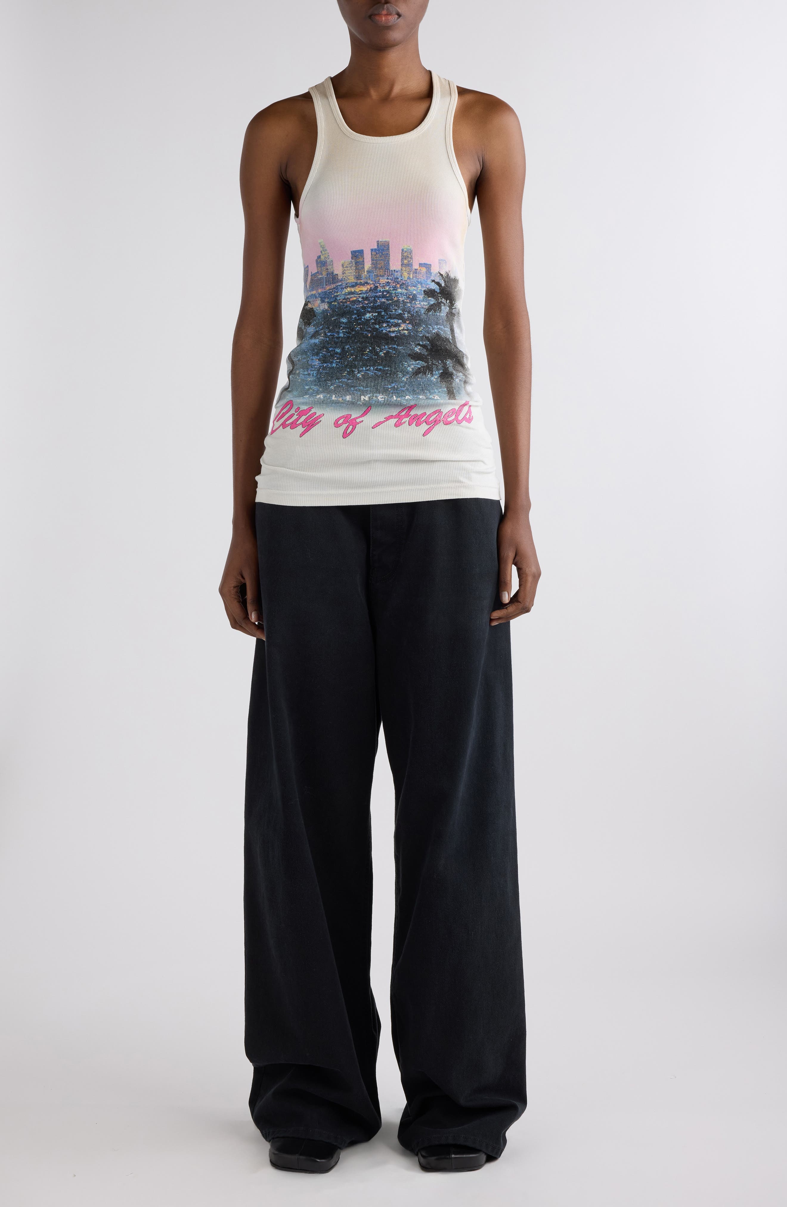 Balenciaga City of Angels Rib Graphic Tank in 9012 Dirty White at Nordstrom - 1