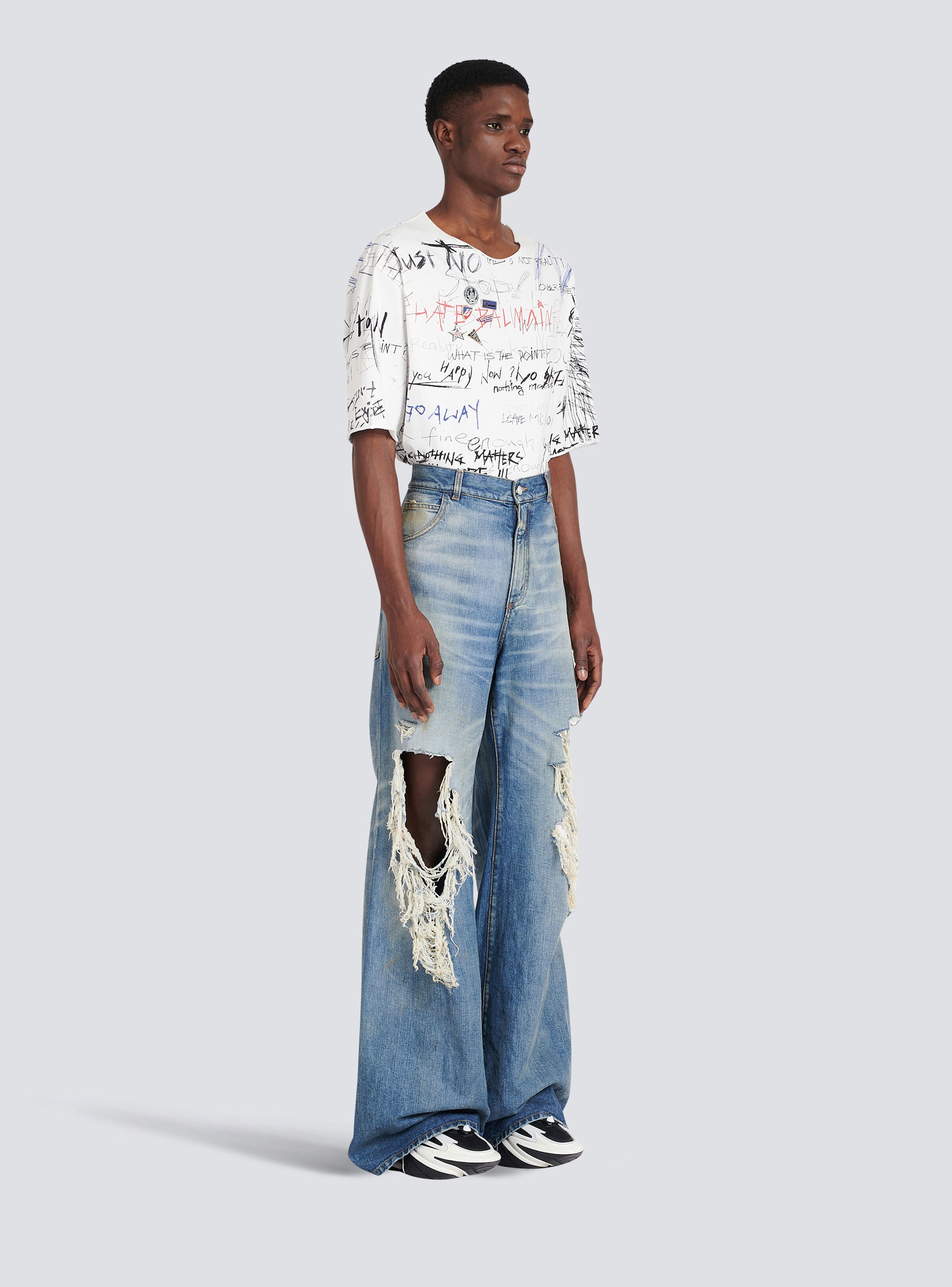 Wide-legged ripped cotton jeans - 5