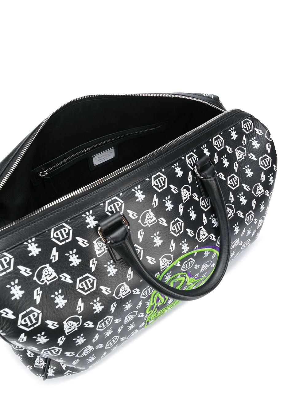 skull-embroidered leather holdall bag - 5