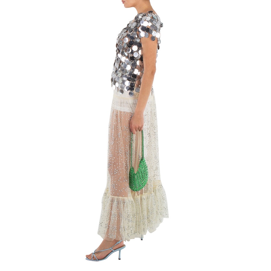 Rabanne Ladies Ecru  Stud Embellished Ruffled Hem Lace Skirt, Brand Size 36 (US Size 4) - 4