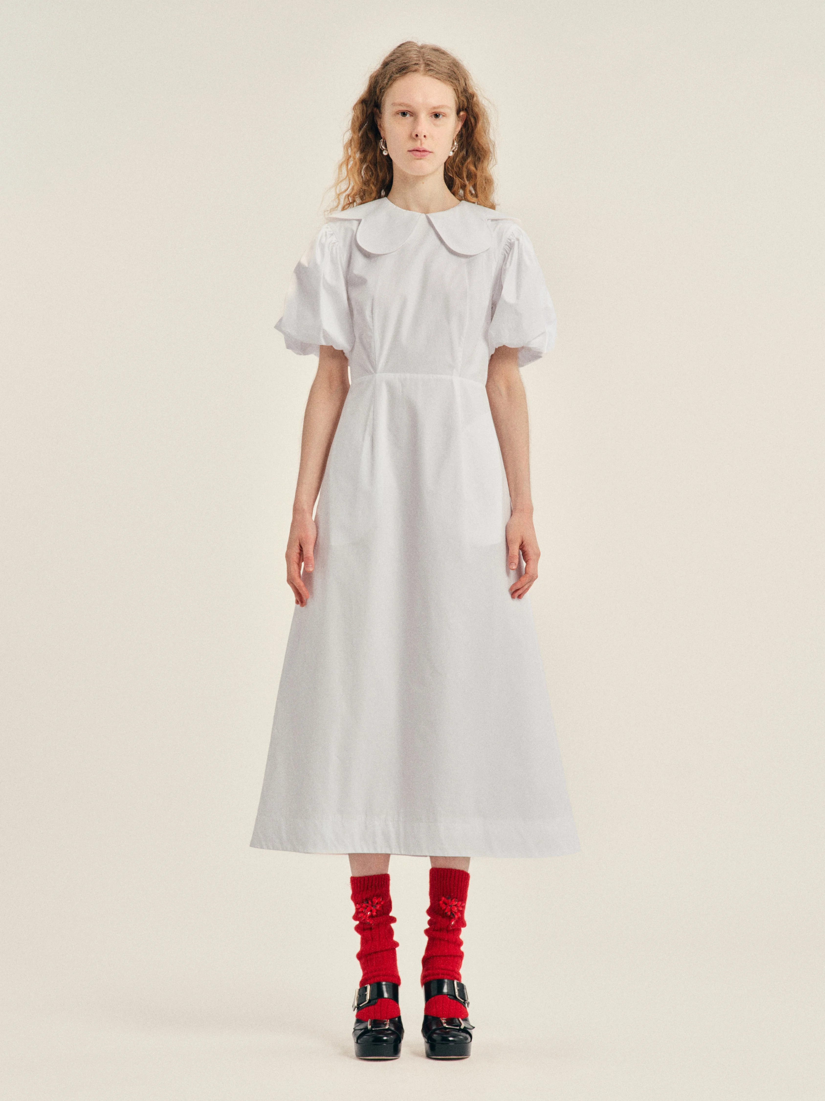 Puff Sleeve Petal Collar Dress - 1