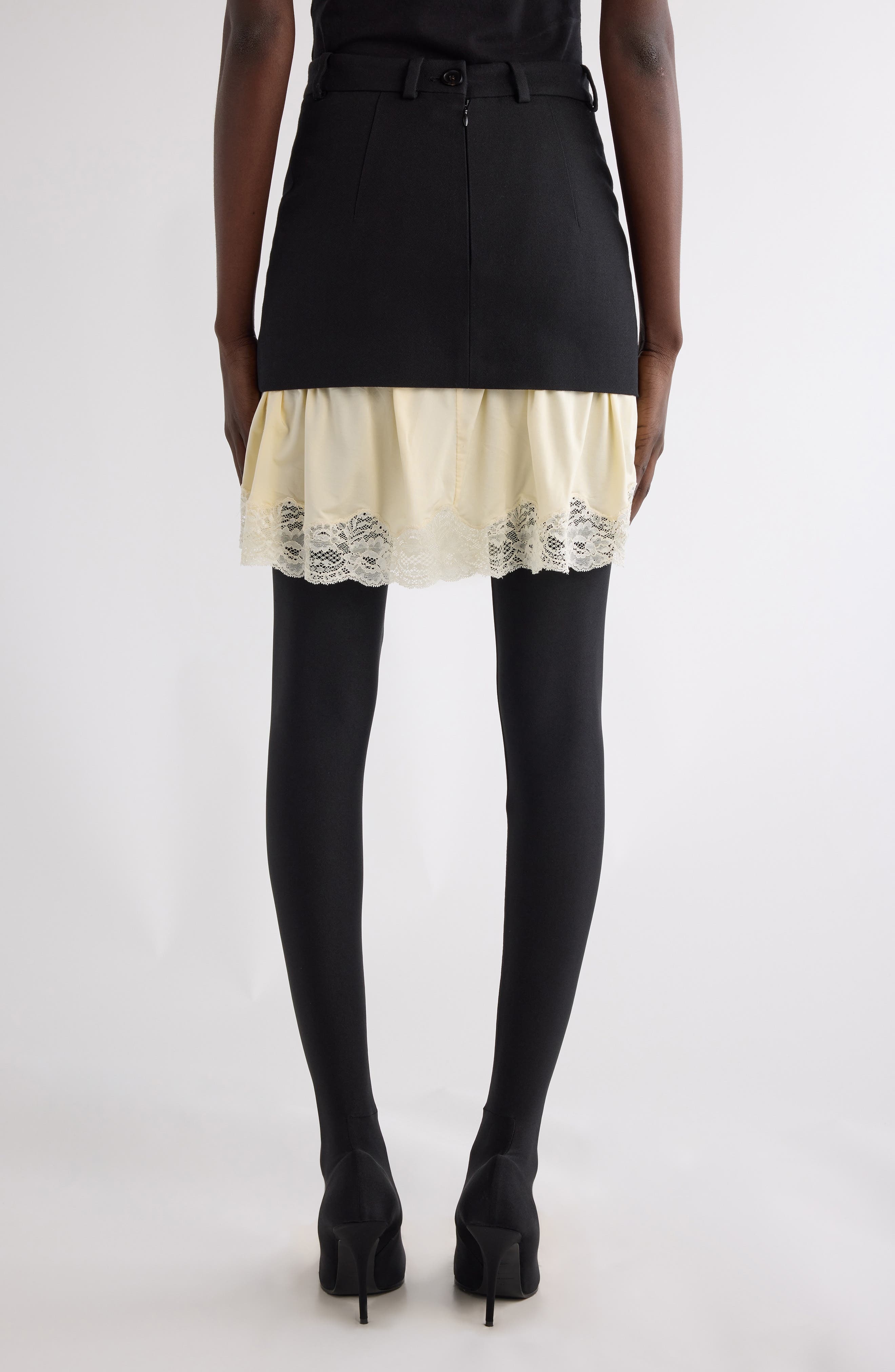 Balenciaga Lingerie Lace Wool Barathea Miniskirt in Black at Nordstrom - 2