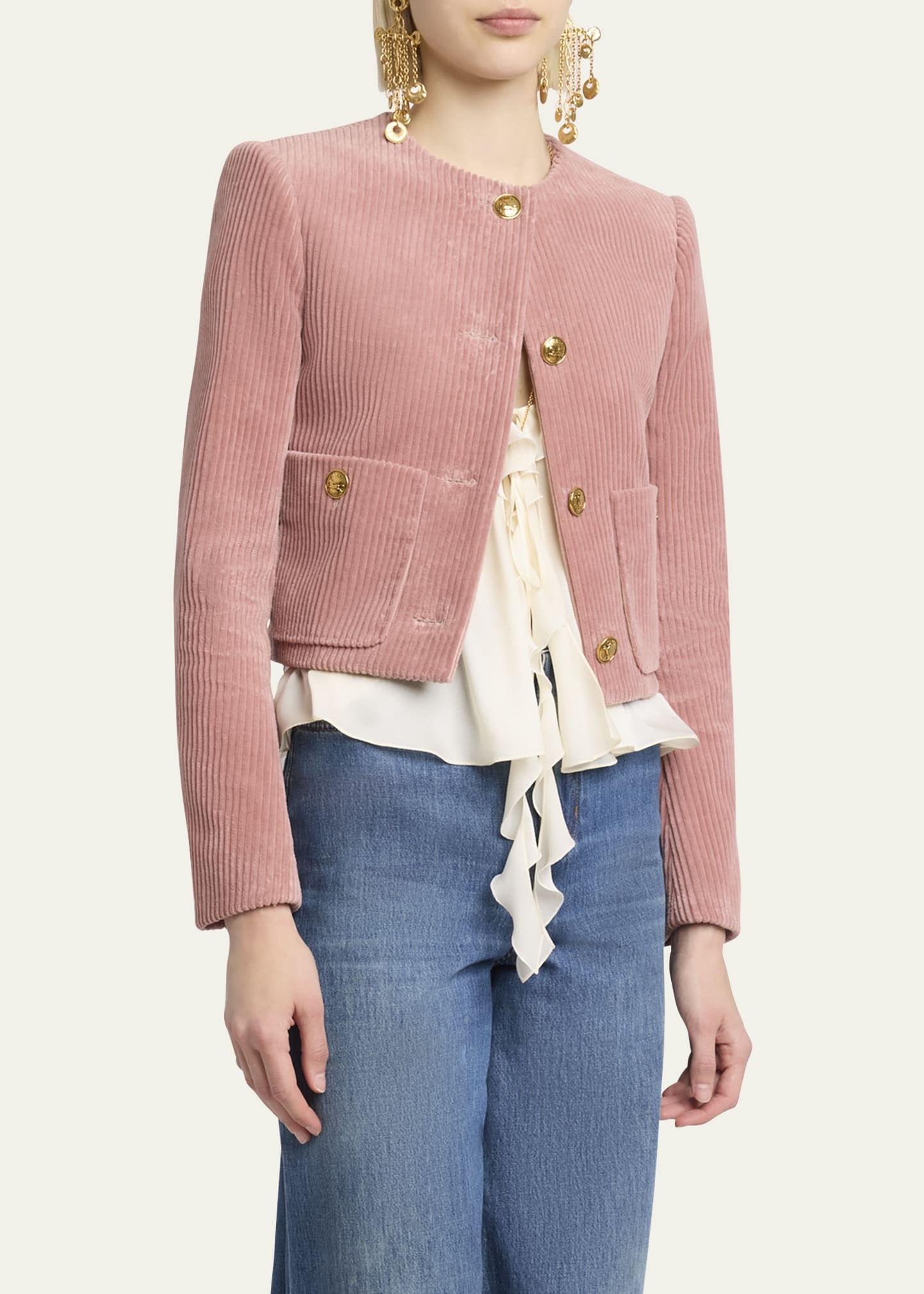Corduroy Crop Single-Breasted Jacket - 4