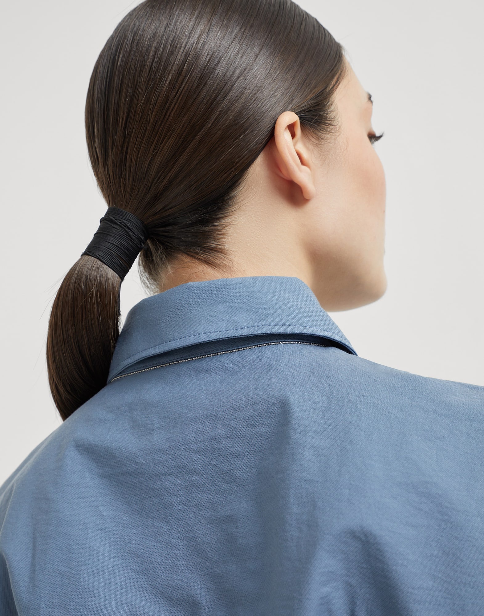 Techno cotton texture twill belted mini shirt dress with monili - 3