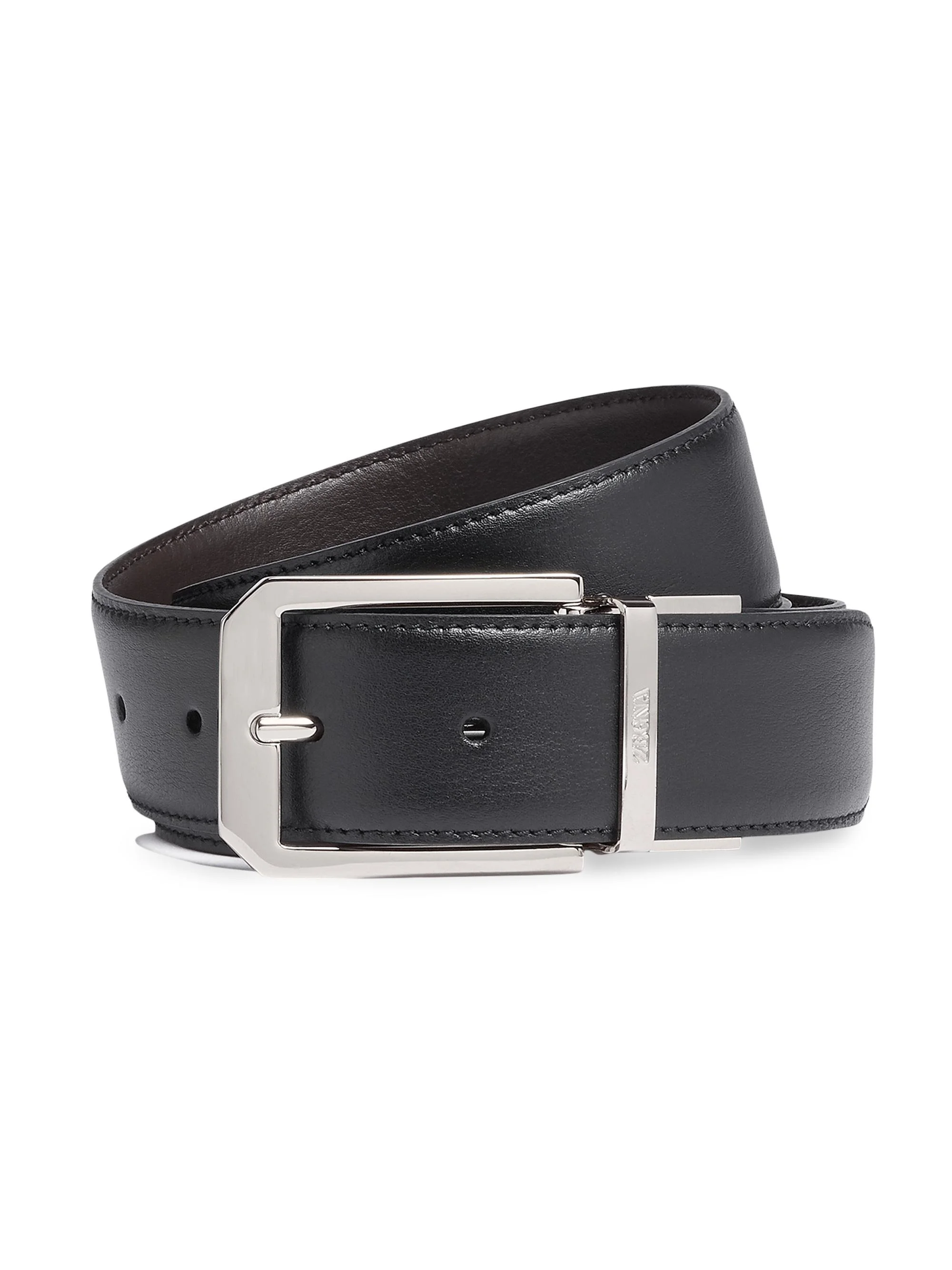 Men's Reversible Leather Belt - Black Dark Brown - 1