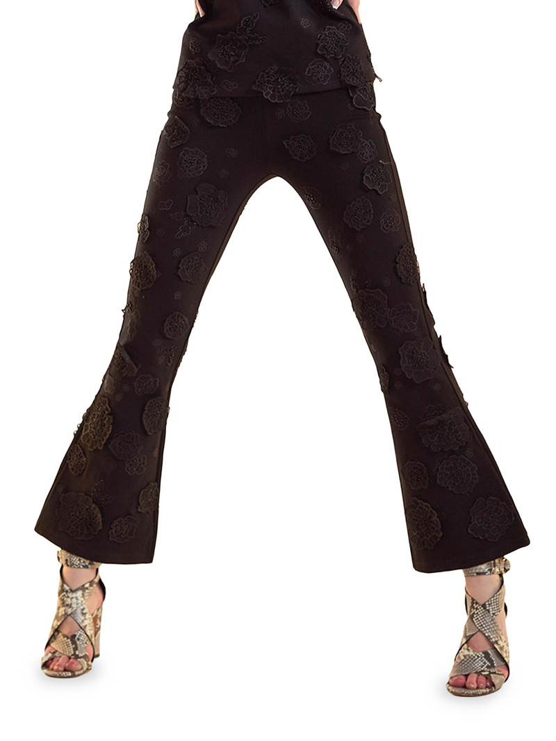 Women's 3D Floral Ponte-Knit Bootcut Pants - Black 4