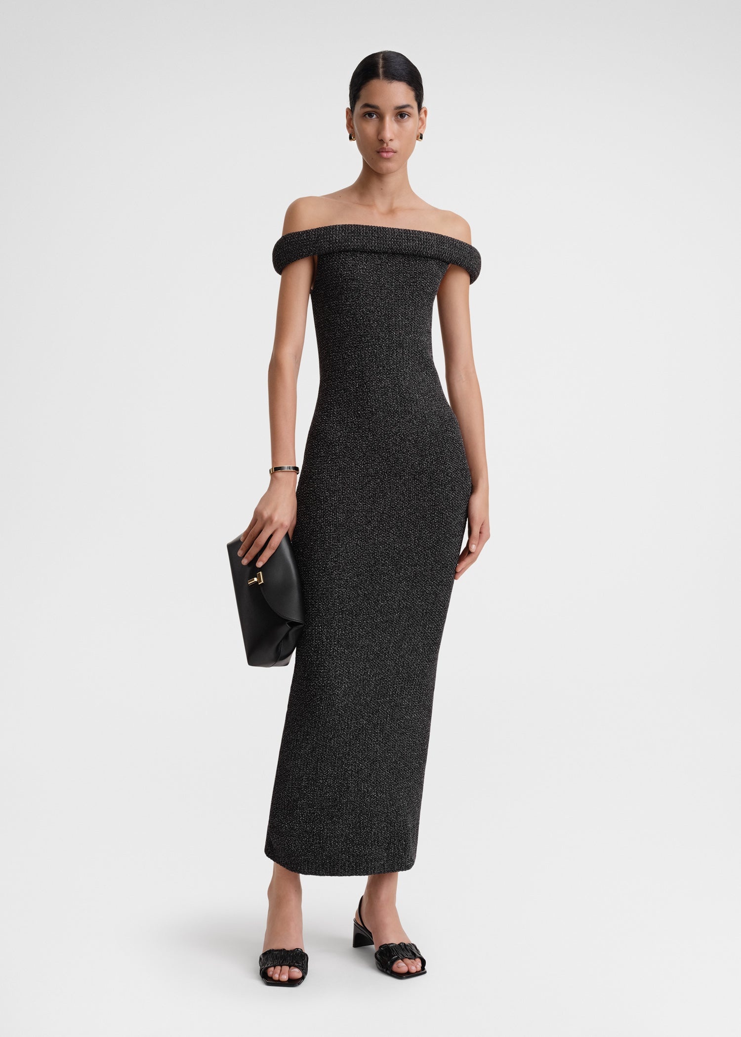 Off-shoulder roll knit dress black - 3