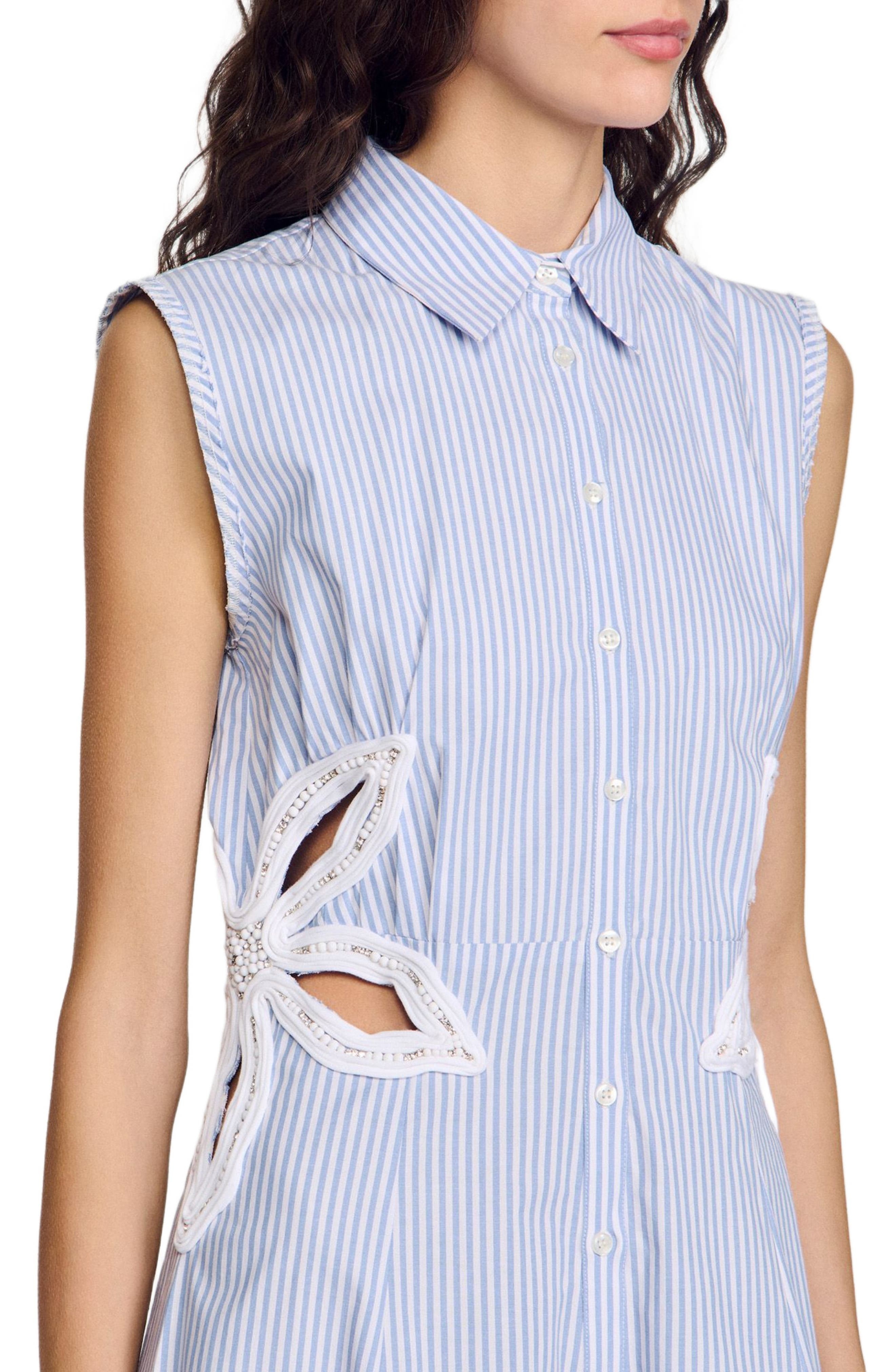 SANDRO Stripy embroidered maxi dress in Sky Blue at Nordstrom - 4