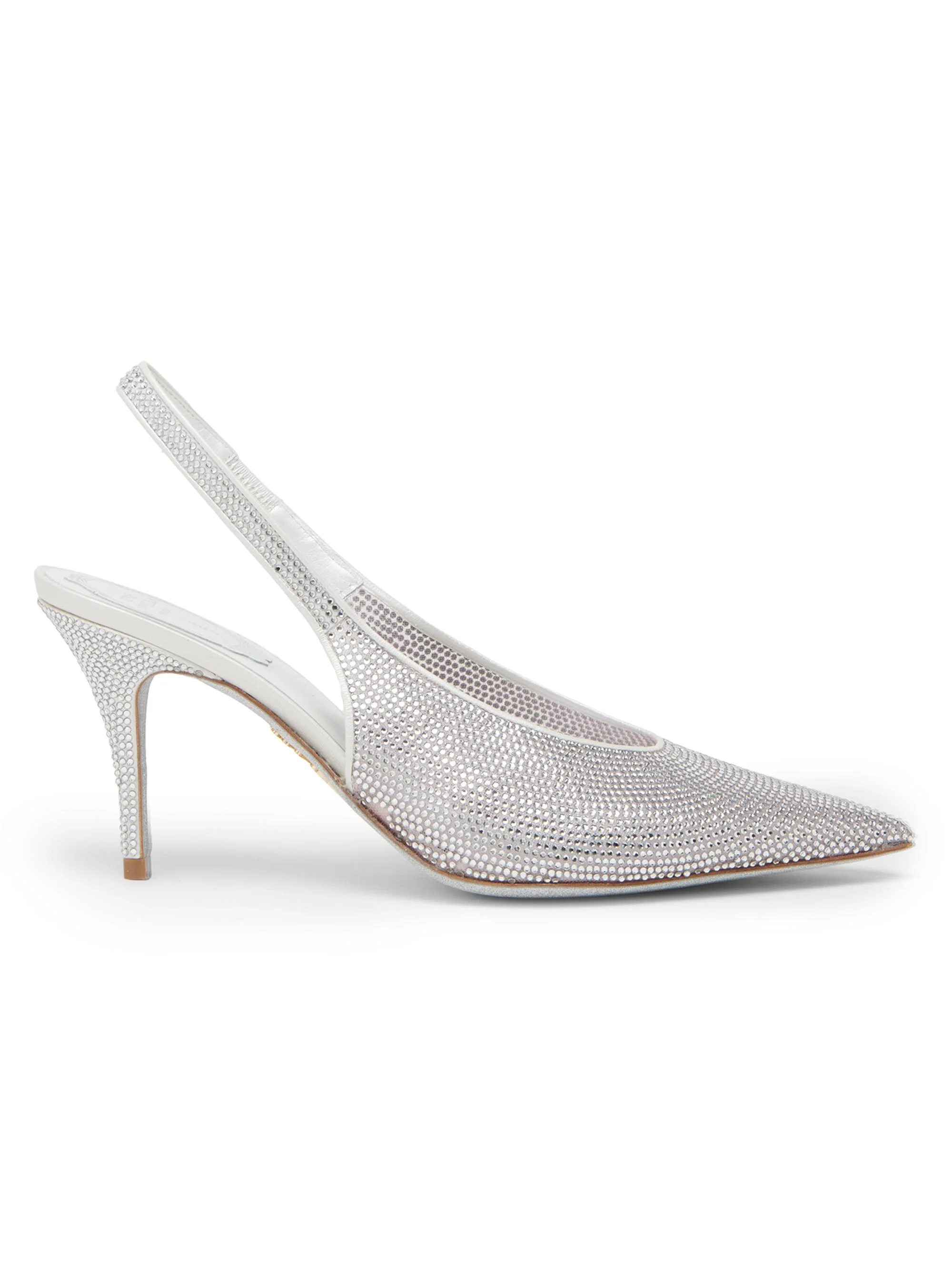 Women's 80MM Embellished Slingback Pumps - Ivory Net Tulle Crystal Strass - 1