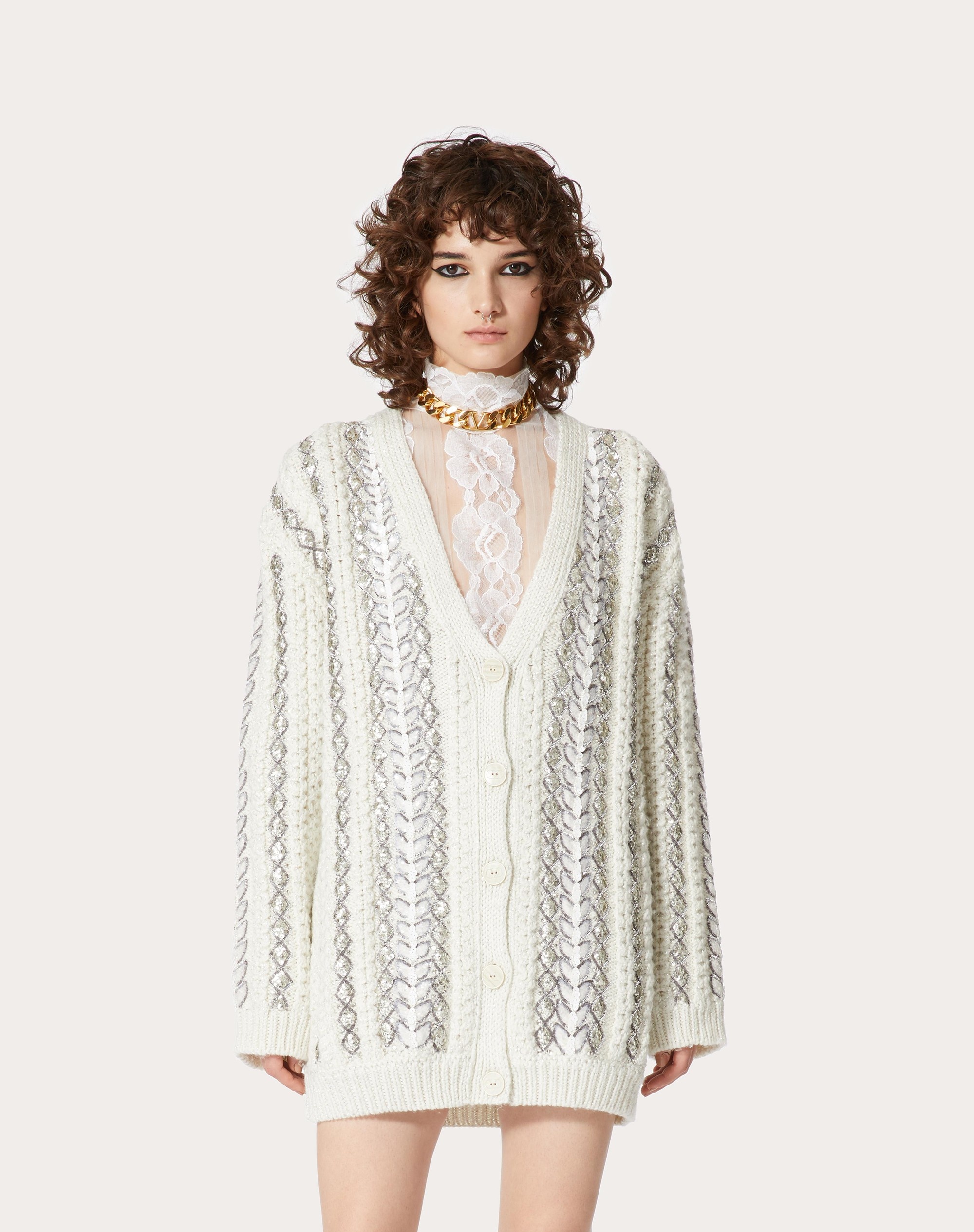 EMBROIDERED CARDIGAN IN WOOL AND LUREX - 3