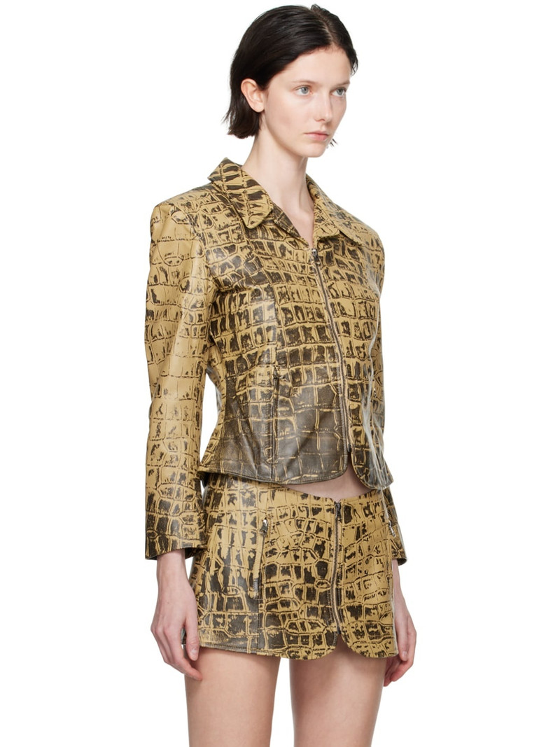 KNWLS Beige Croc-Embossed Leather Jacket outlook